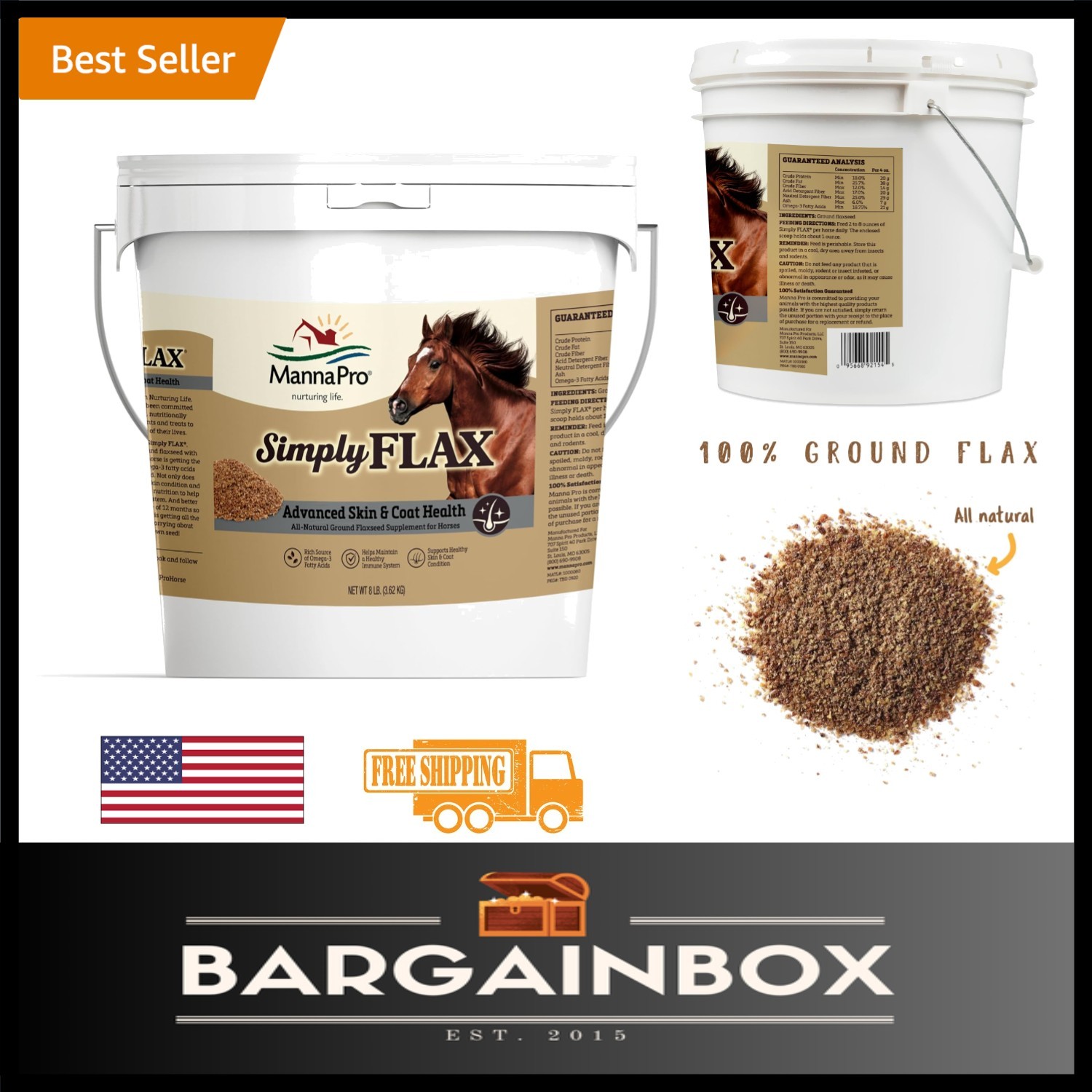 Simply Flax 100% Pure Ground Flaxseed - Enhance Horse Coat & Joint Health - 8 lb