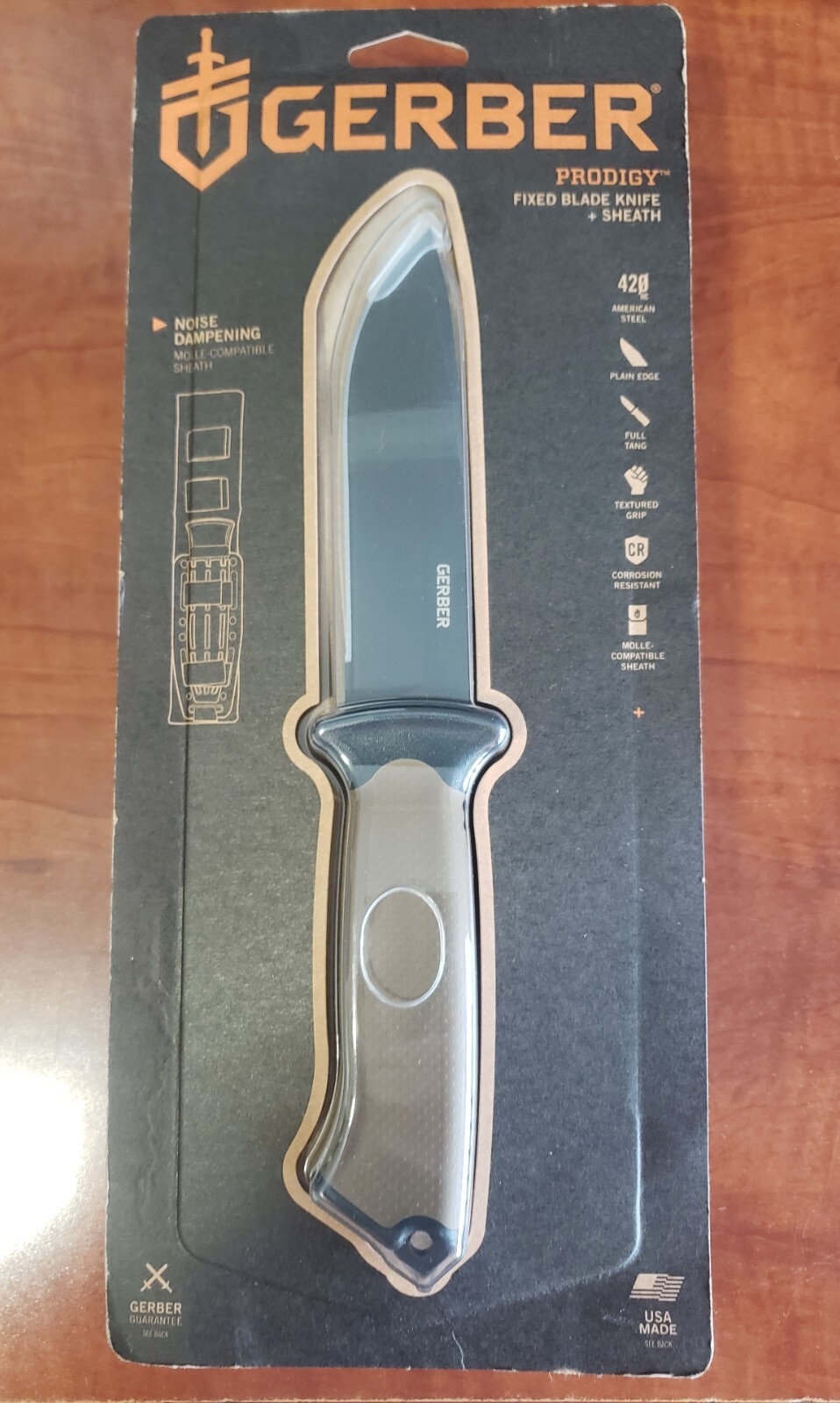 New  Gerber Prodigy Fixed Plain Blade Knife, Coyote Brown Tan Grip