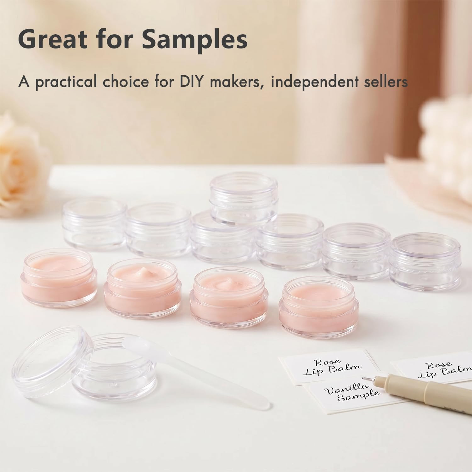 3 Gram Sample Containers 25 Count Empty Lip Balm Containers with Labels | Leak P