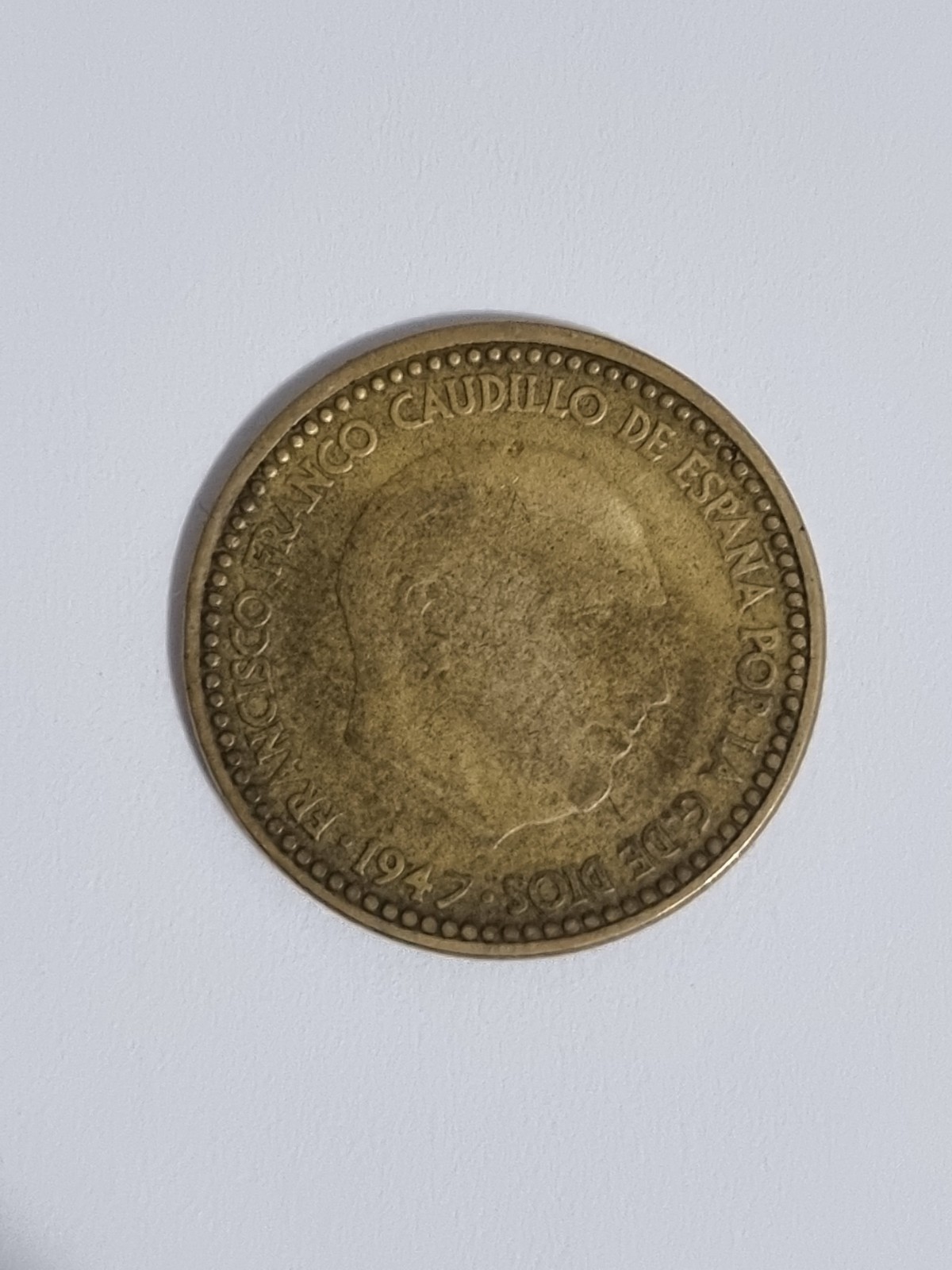 Coin Franco 1 Peseta Year 1947 *48 Star 19-48 Spain Spanish State Scarce