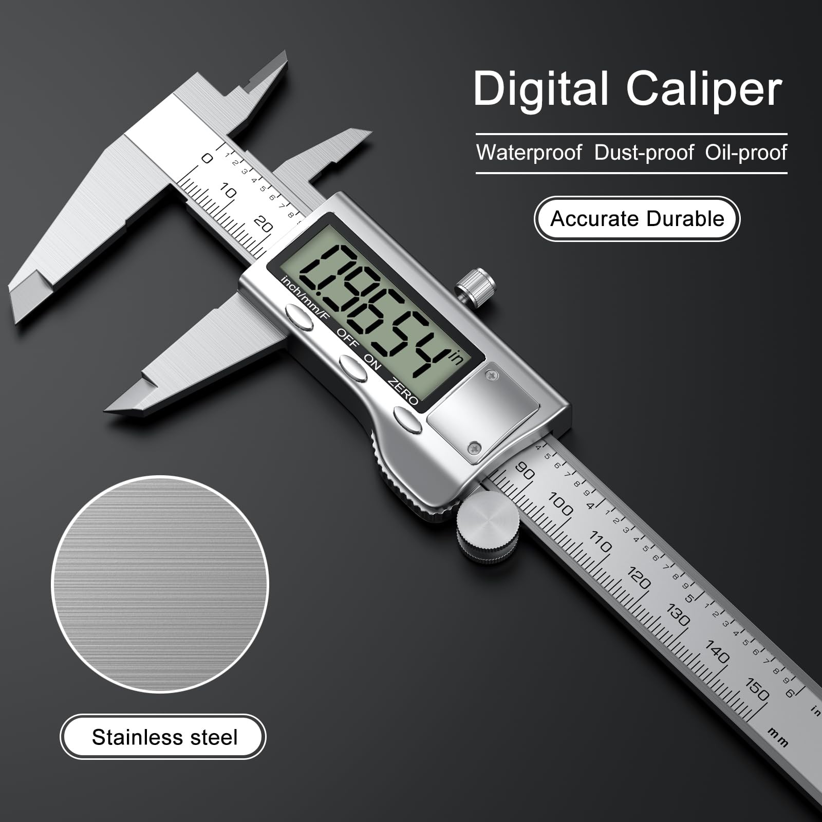Digital Calipers, Caliper Measuring Tool with Large LCD Screen, Stainless Ste...
