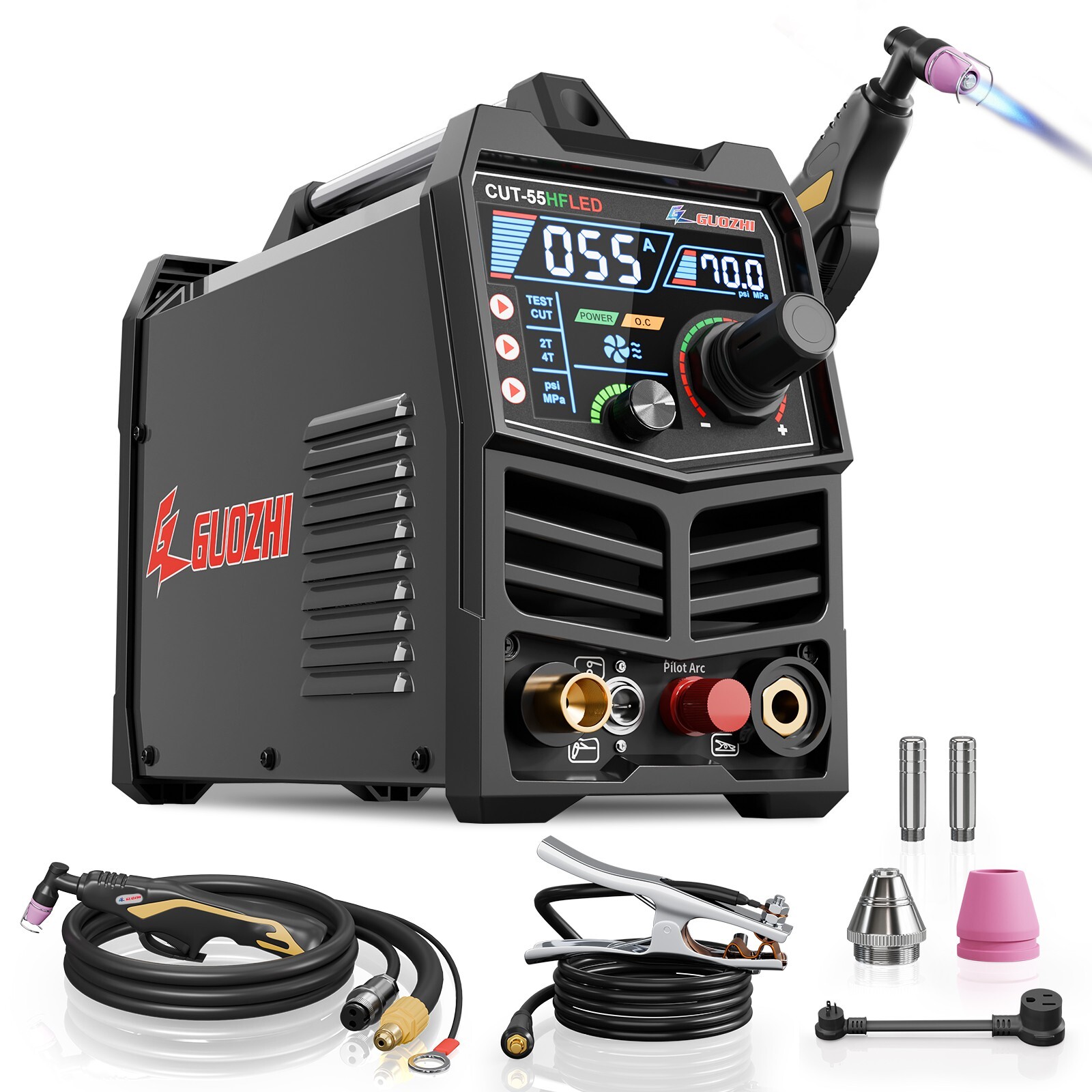 GZ GUOZHI 55A LED Professional Plasma Cutter, Non-Touch Pilot Arc, 1/2"Clean Cut