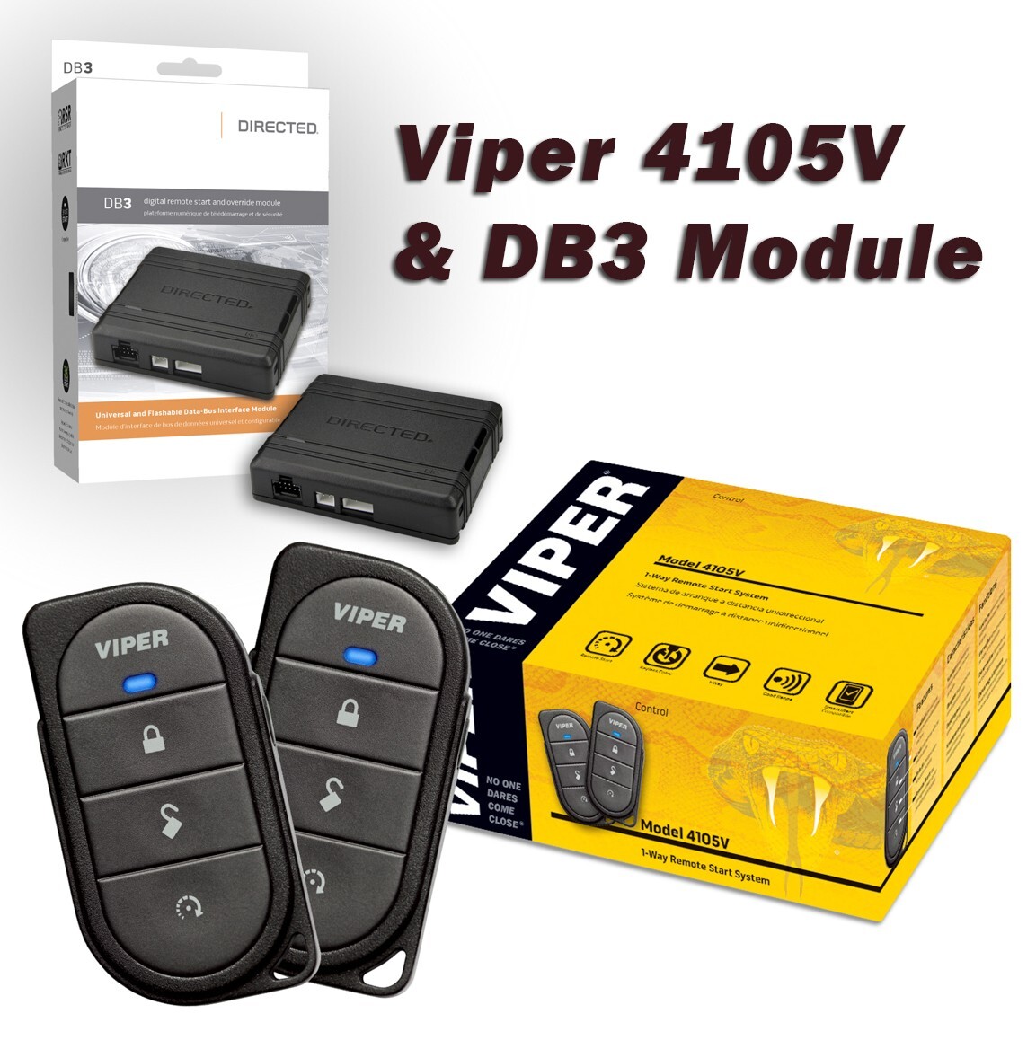 Viper 4105V 1-way Car Remote Start System TWO 4-Button Remotes + DB3 Bypass