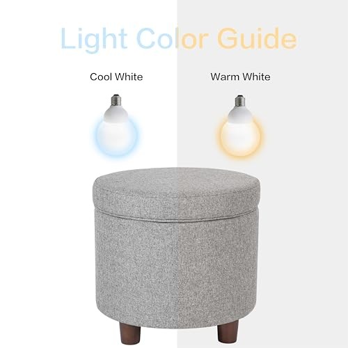 Home Decor | Upholstered Round Storage Ottoman | Ottoman with Light Gray