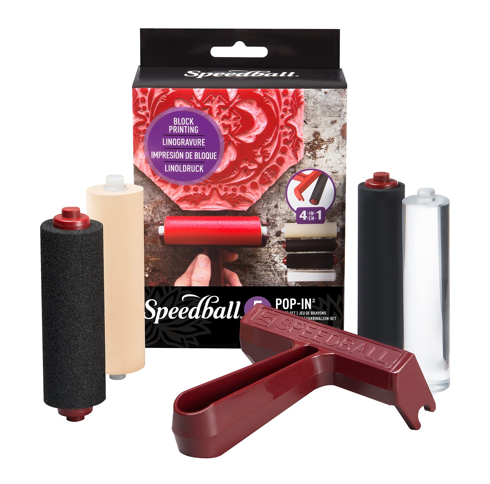 Pop-in 4 Roller Brayer Kit, Foam, Rubber, Hard Rubber & Acrylic