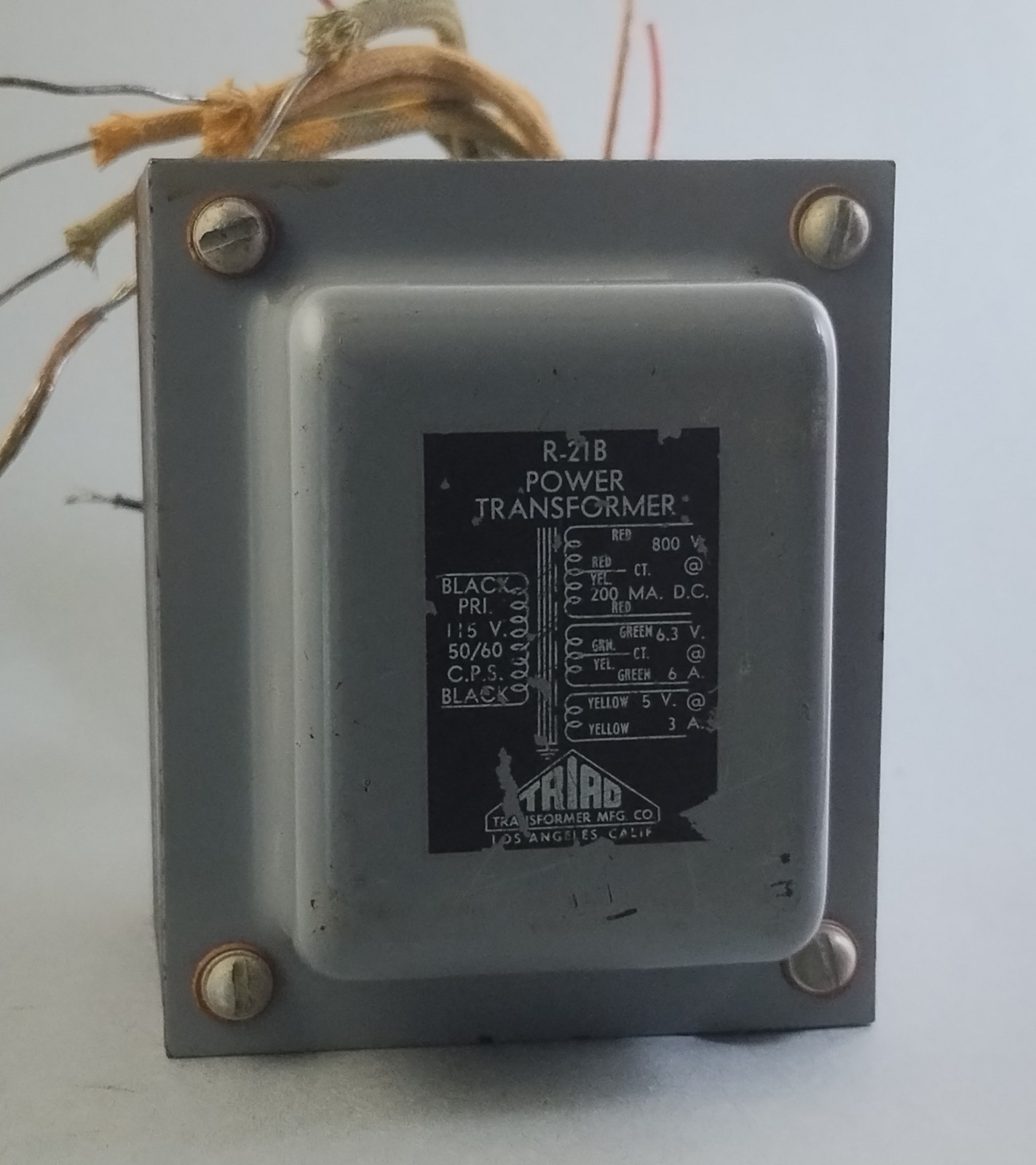 TRIAD R-21B Power Transformer 800VCT @ 200mA, 6.3VCT @ 6A, 5V @ 3A - Tested