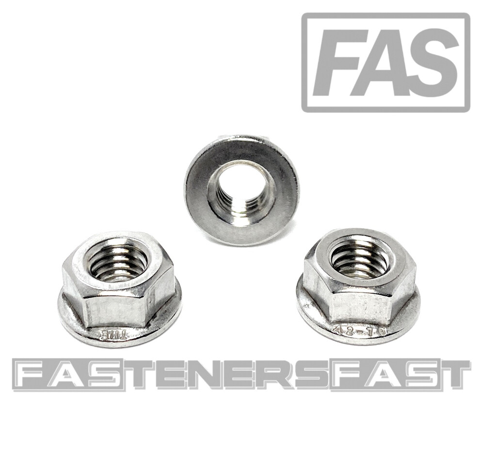 (25) M8 x 1.25 Stainless Steel Non-Serrated Flange Nuts DIN6923 Nuts M8-1.25 A2