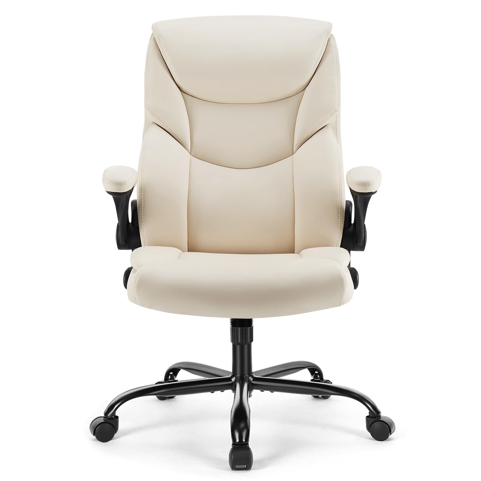 Ergonomic Office Chair Heavy Duty Task Desk Chair with Flip-up Arms, PU Leath...