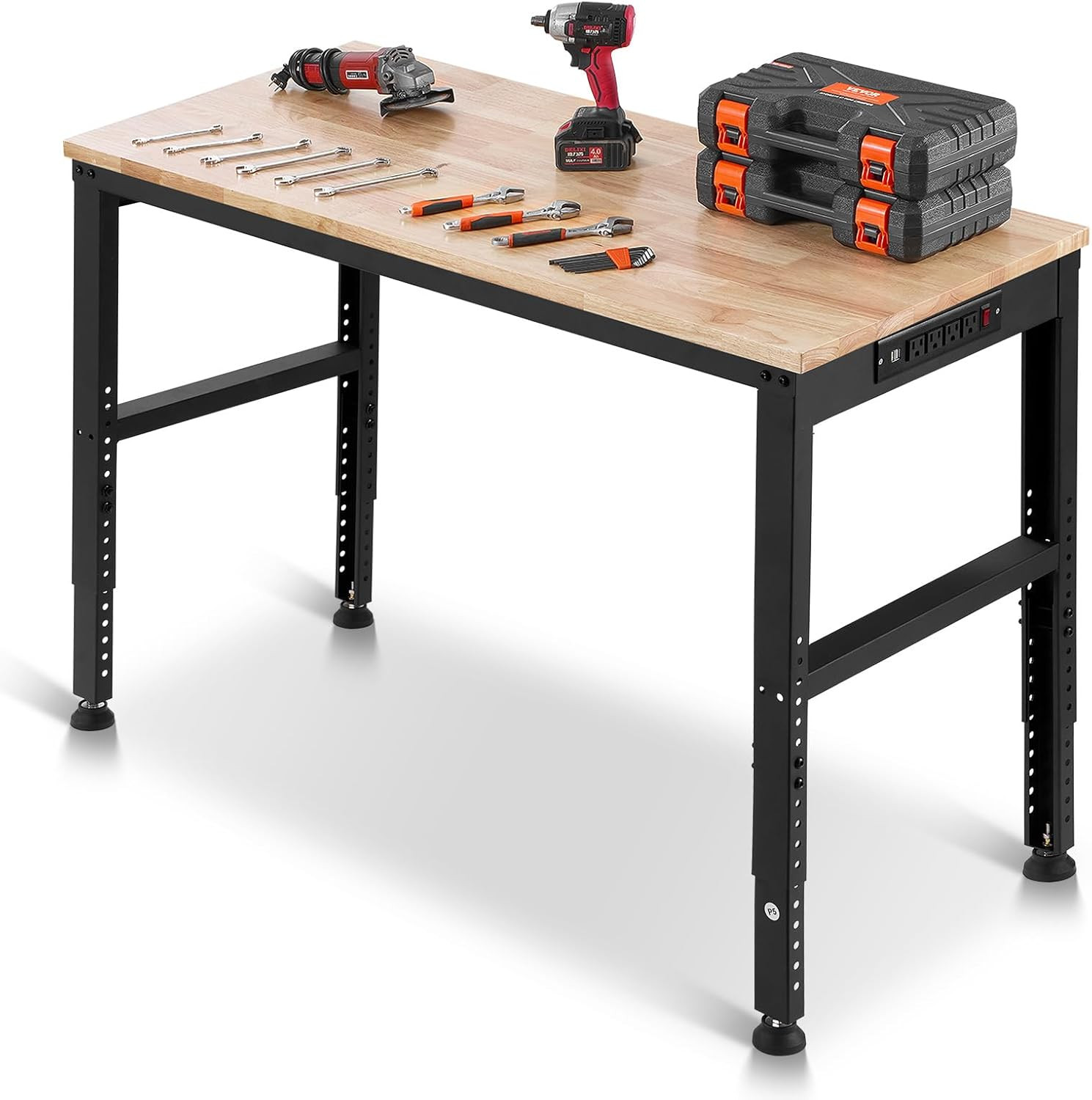 Adjustable Workbench, 48 X 20-Inch Heavy Duty Work Bench with 28.5-38.3 Inches H