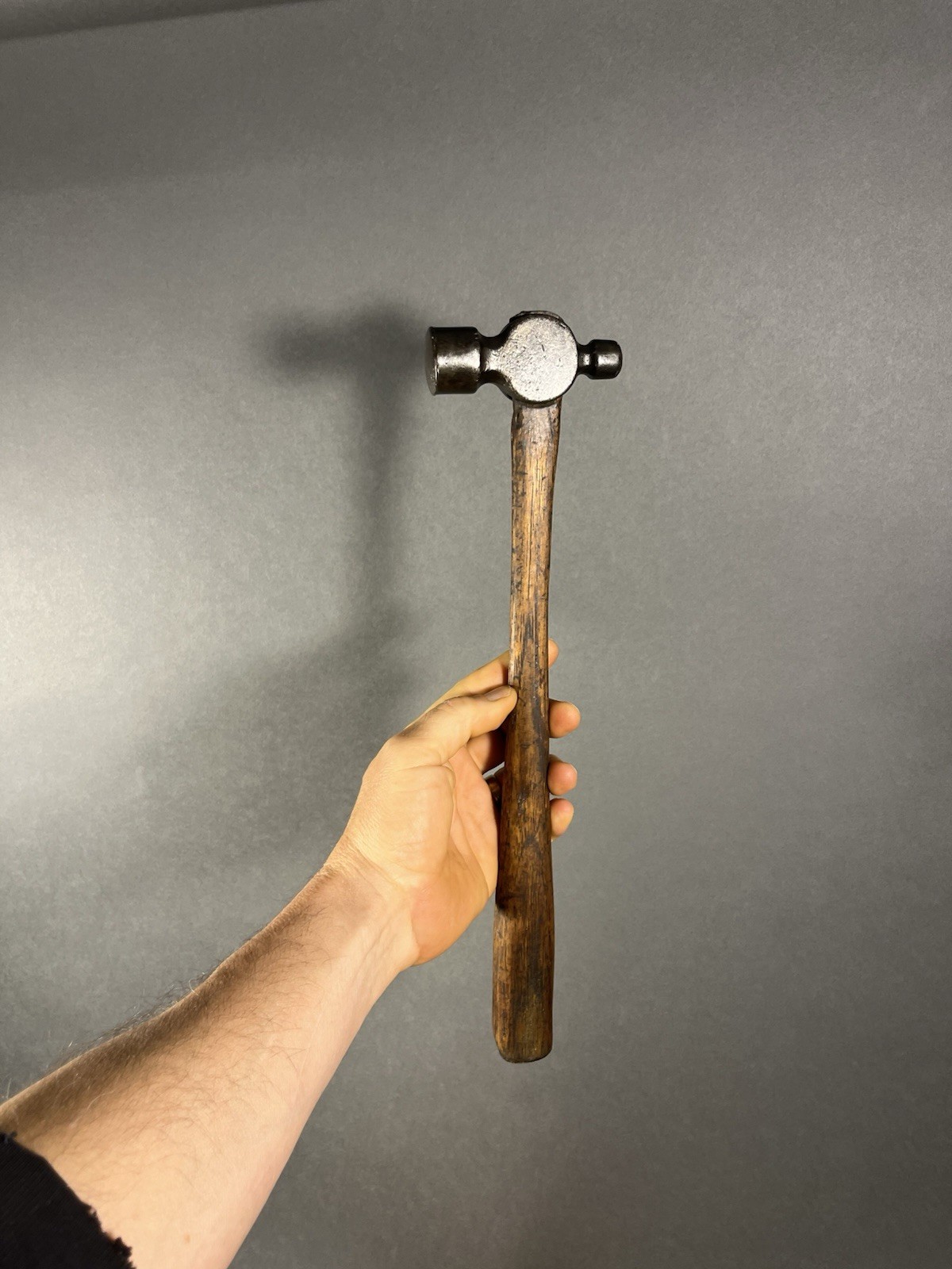 Antique Blacksmithing Ball Peen Hammer. 1800’s?? 1lb 1oz. Long 15.5” Handle.
