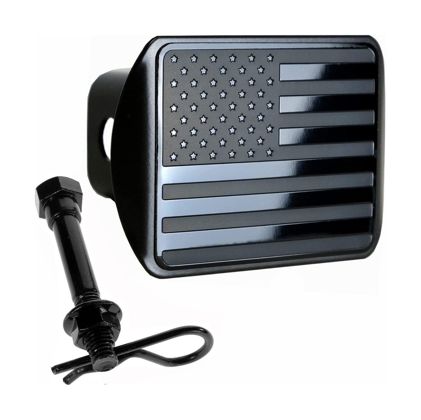eVerHITCH USA Stainless Steel Flag Emblem Metal Hitch Cover – Black, Inclu