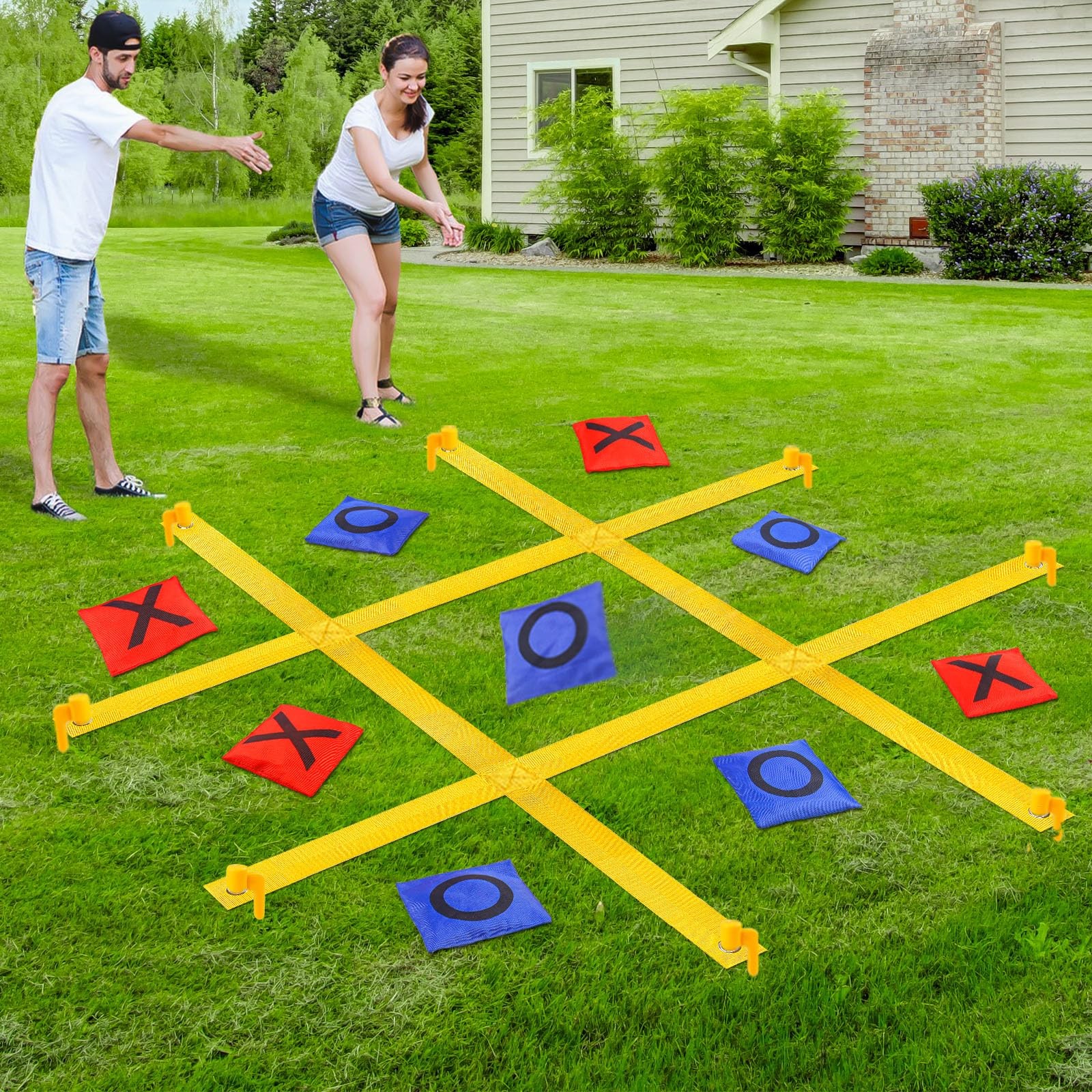 Giant Tic Tac Toe Outdoor Games for Kids Adults Family, Portable Yellow