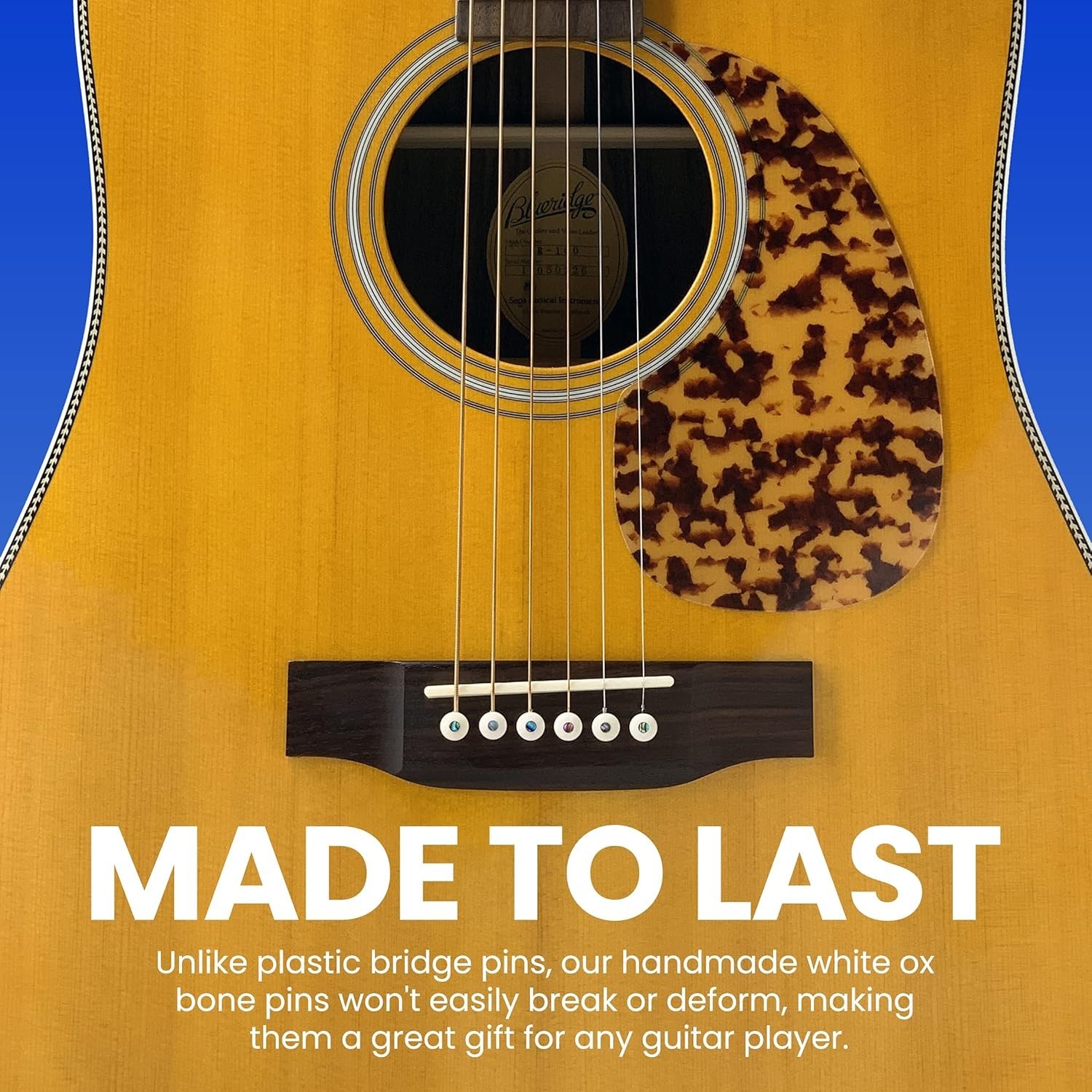 Slotted Pure Bone Bridge Pins with Abalone Dot Inlay for 6 & 12 String Acoust...