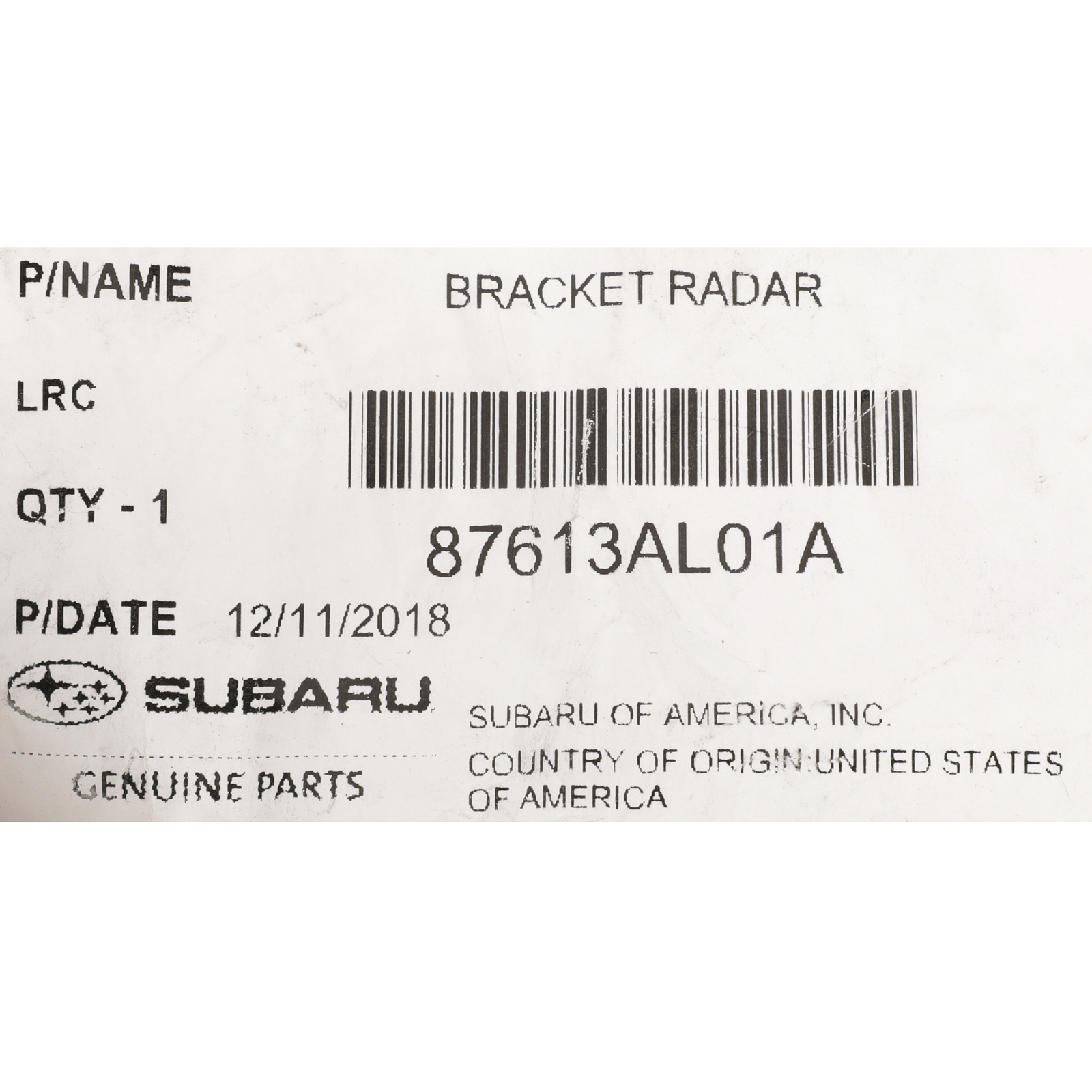 OEM NEW Genuine Blind Spot Radar Bracket 2015-2017 Subaru Outback 87613AL00A