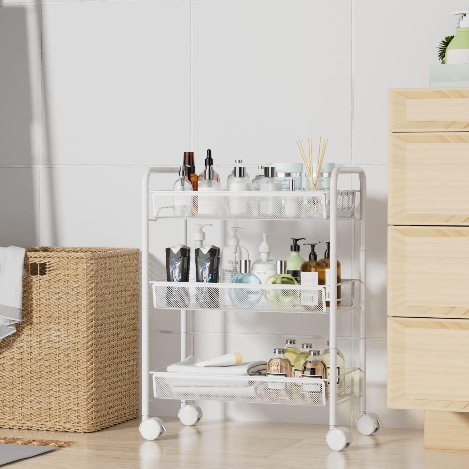 Contemporary Multi-Functional Rolling Cart with 4 Hooks - Modern Home Essentials