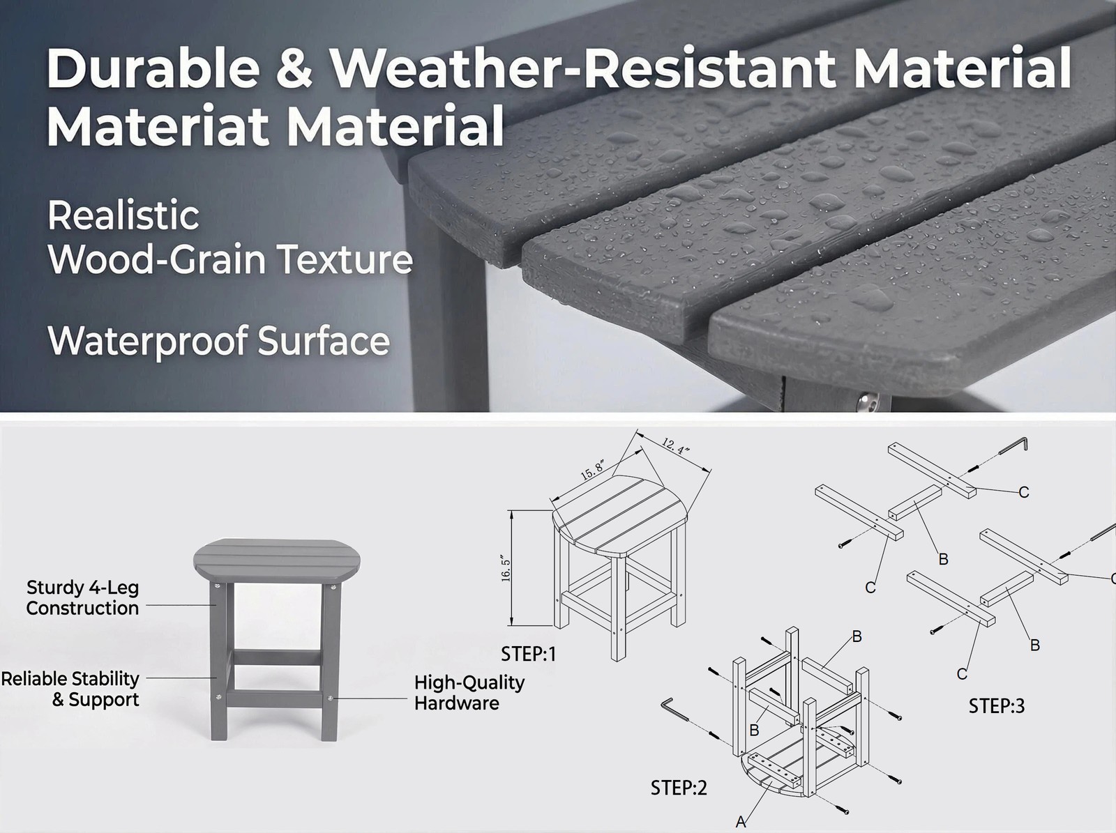 Adirondack Square Outdoor Side Table HDPE Blue Textured Look