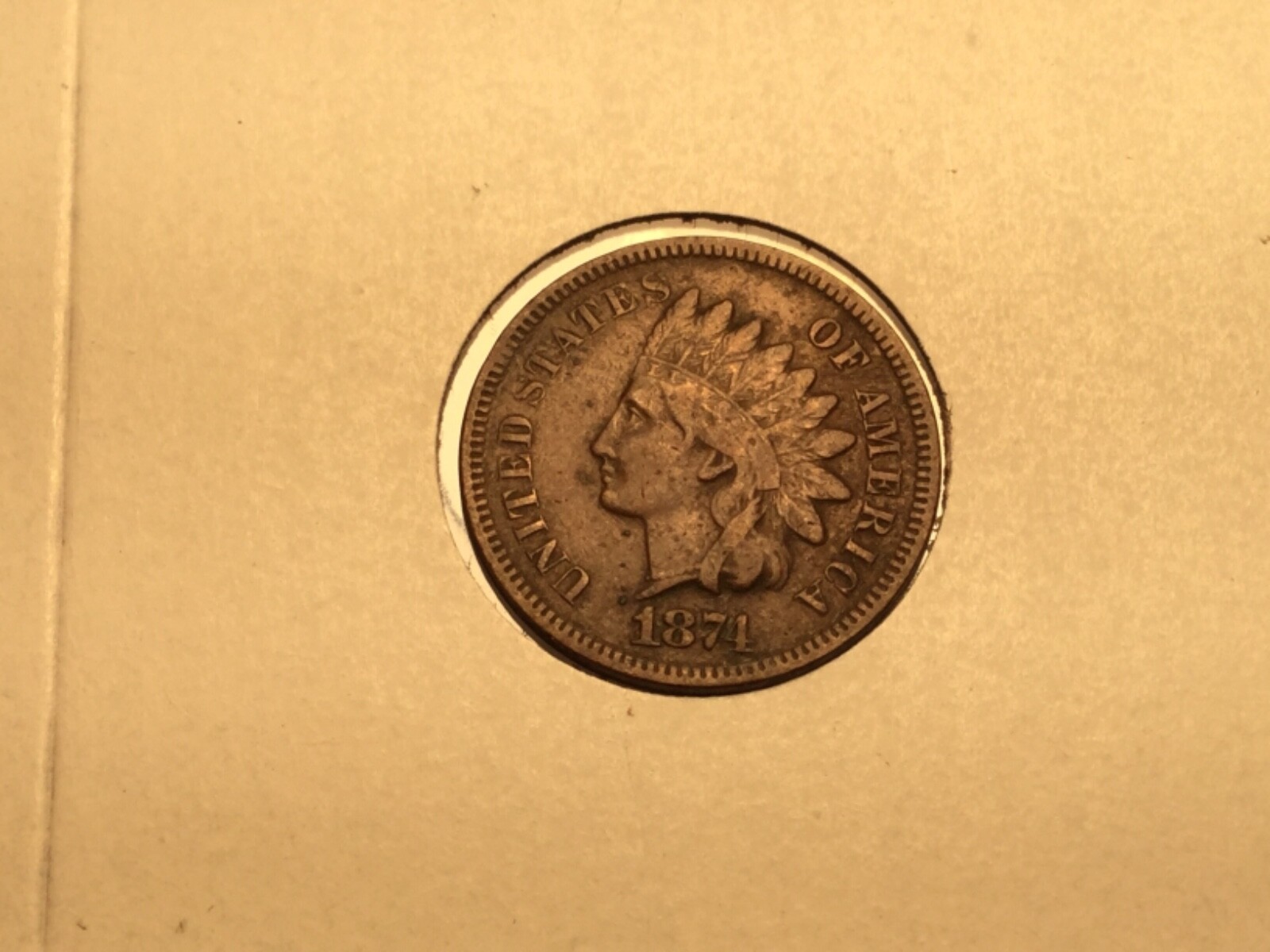 1874 Indian Cent in fine