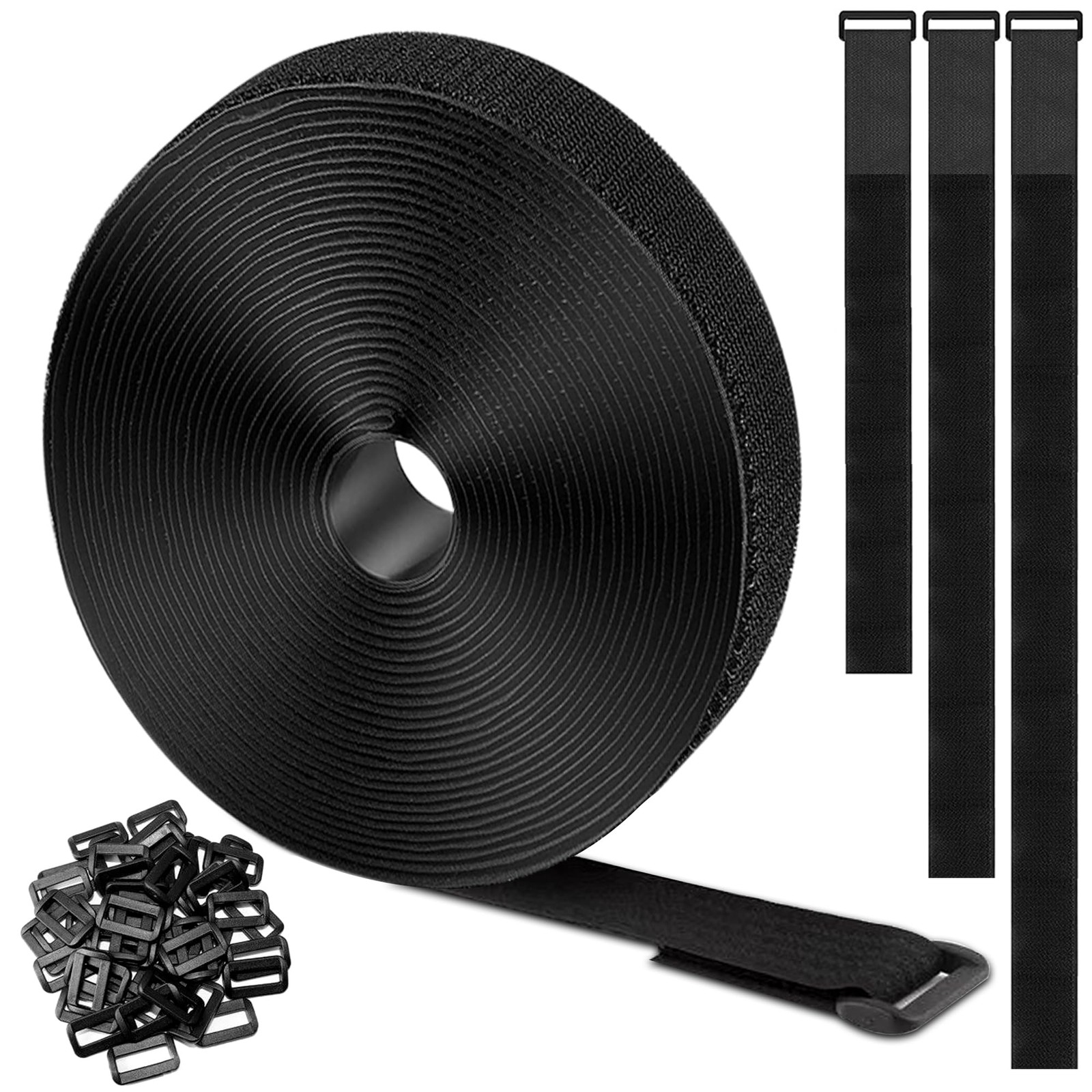 OljezziYa 20Ft x 1" Adjustable Cable Straps with 30 x 1inch, Black