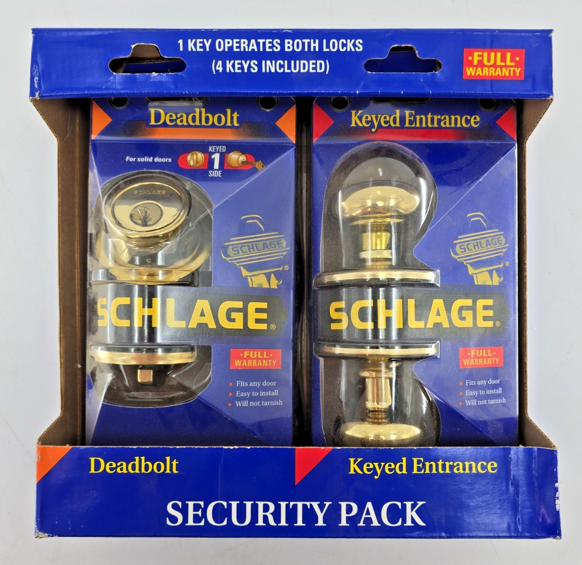 Schlage Security Pack Double Cylinder Deadbolt Keyed Entrance Gold Door Lockset