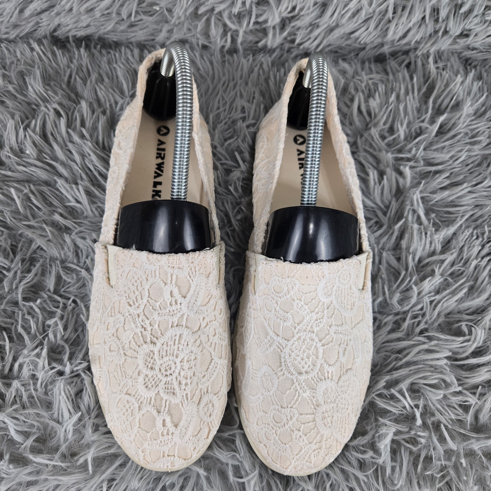 Airwalk Womens 9 Cream Floral Crochet Lace Slip On Alpargata Flats