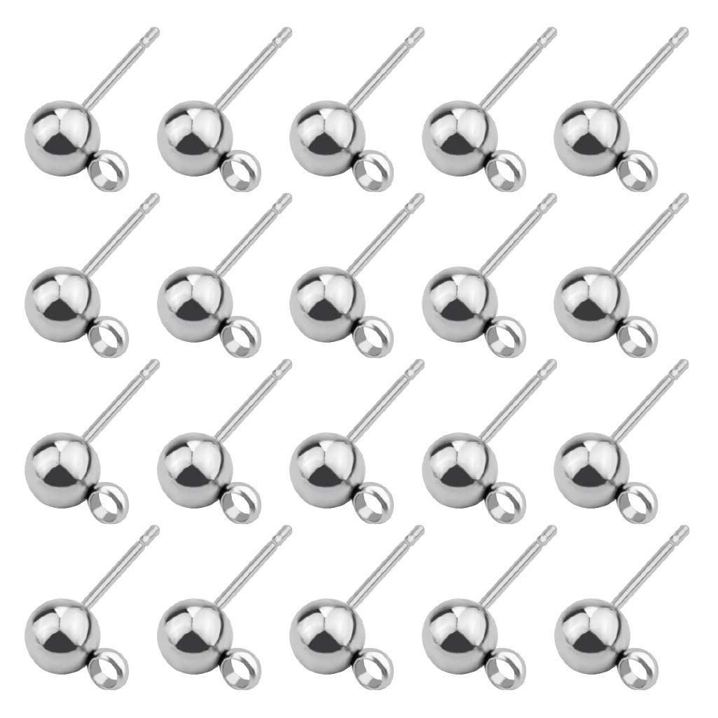 100pcs Hypoallergenic Silver Ball Post Earrings - Stainless Steel Stud Earrin...