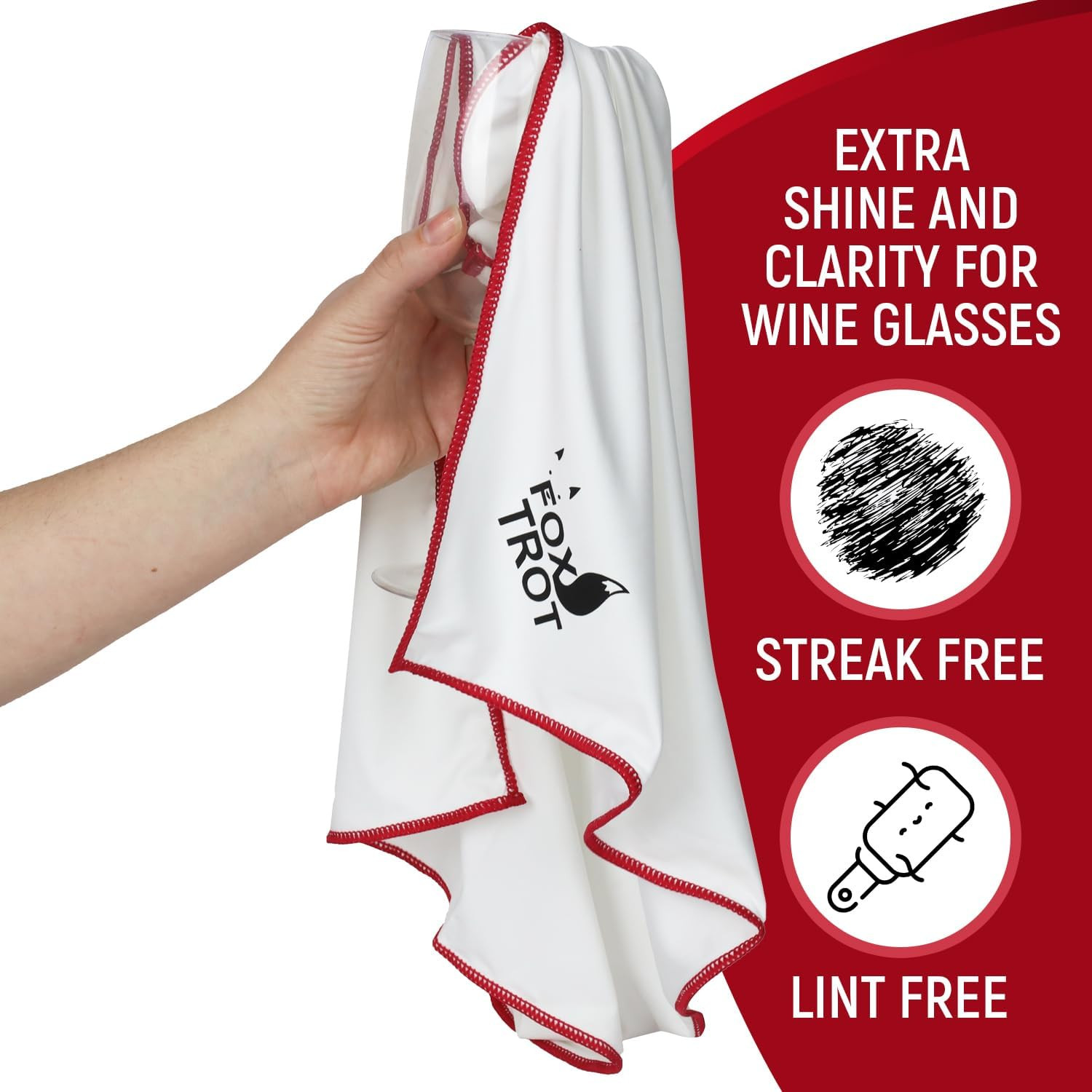 Polishing Cloths 2 Pack Large Microfiber White & Gray for Wine Glasses, Stemware