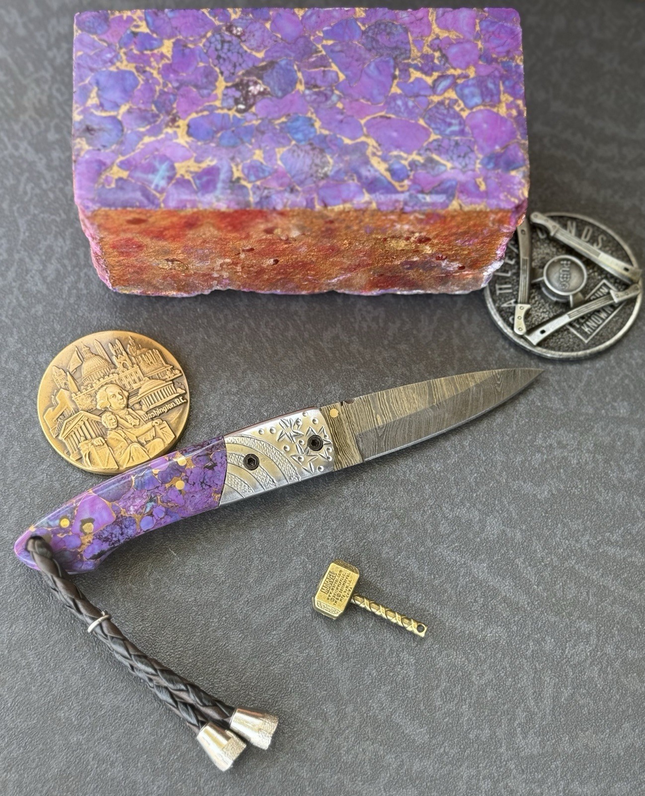 York Vivant Custom Handmade Folding knife Turquoise Stone Handle Art # CBIT-18