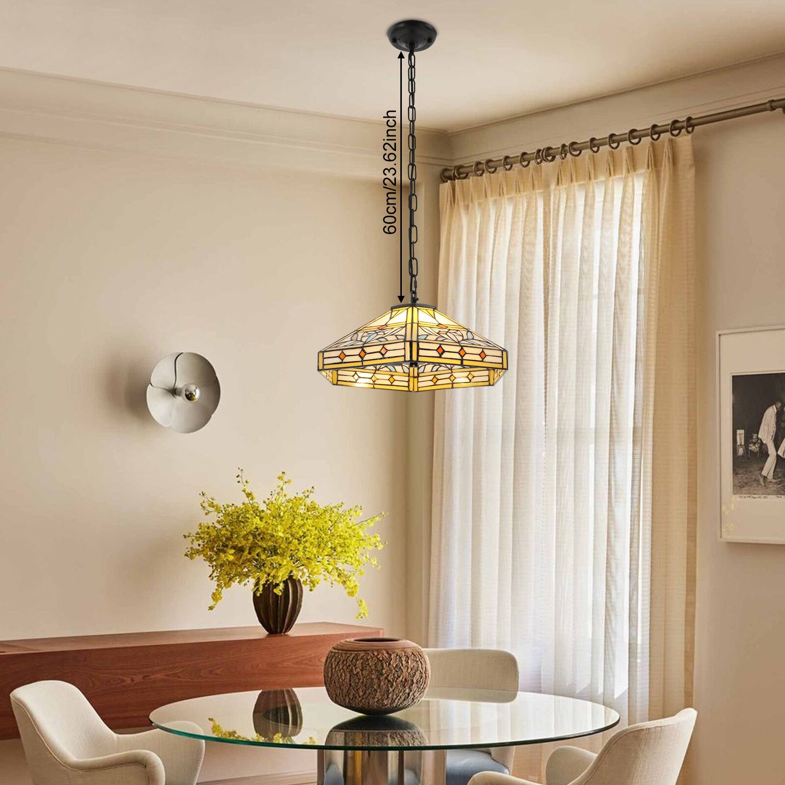 Pendant Light - 2-Light Iron & Glass, Ceiling Mount, Adjustable Height 5-60cm