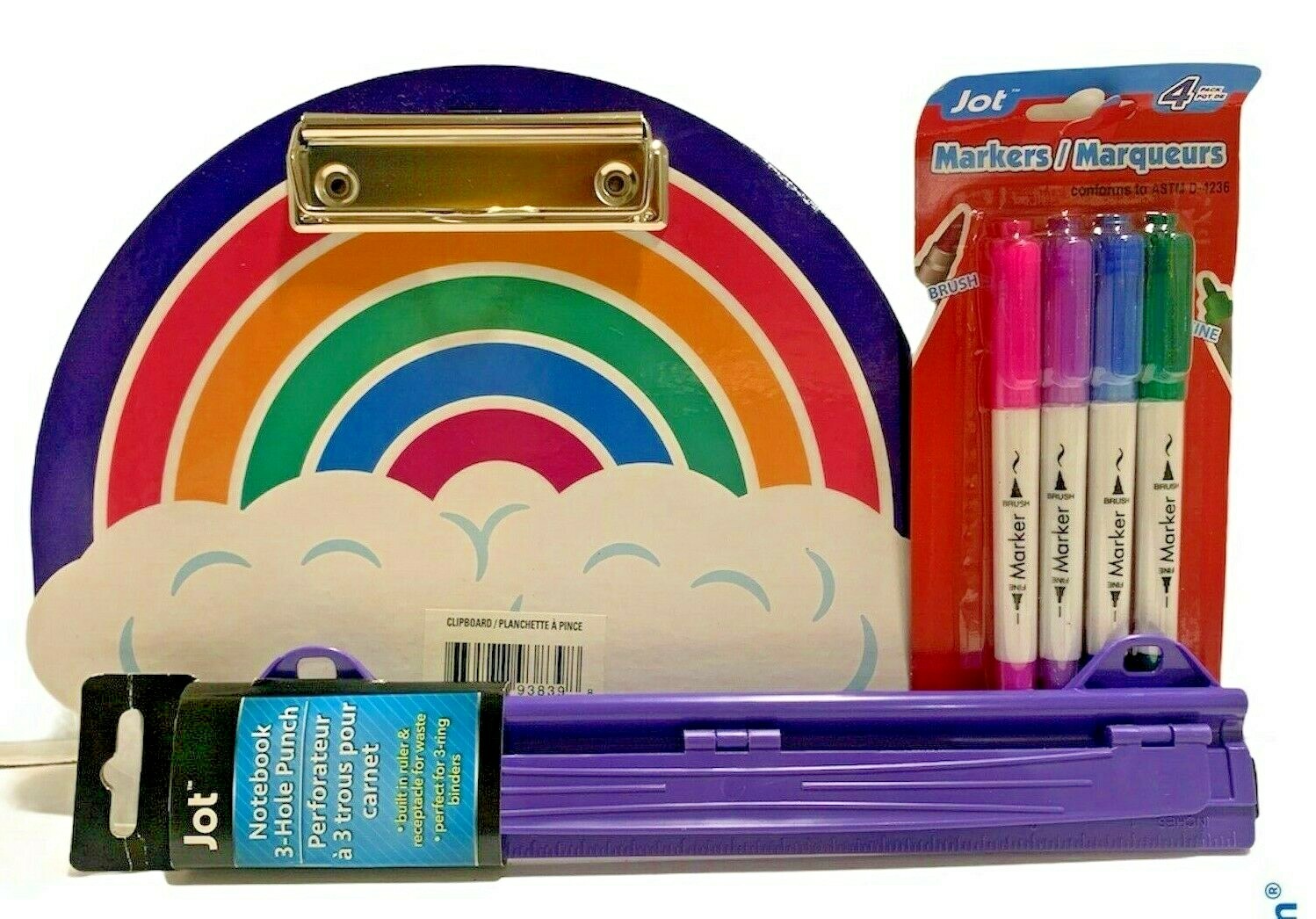 Rainbow Clipboard Small 3 Hole Punch 4 Pk Markers