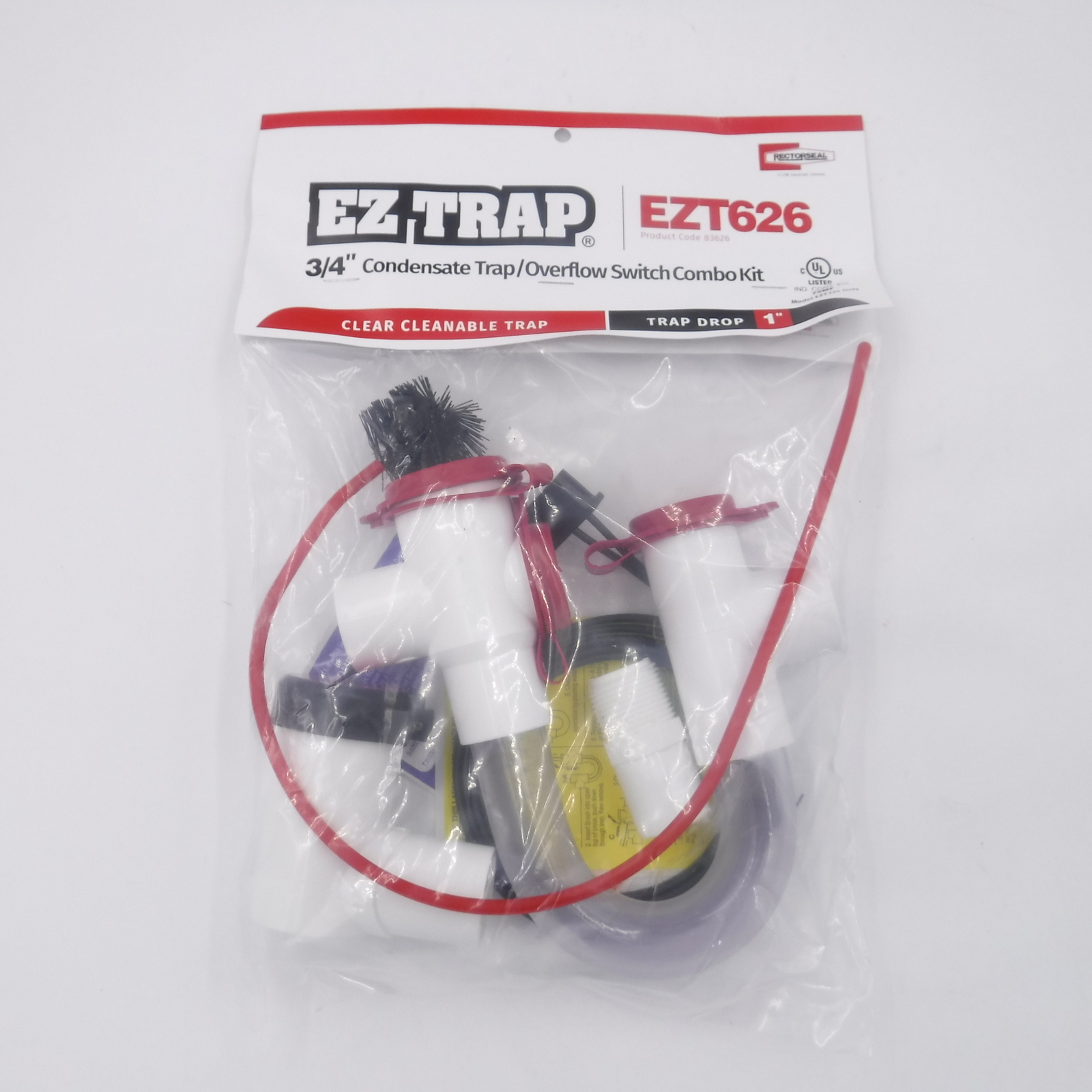 Rectorseal Ez Trap 1.5gpm 3/4" Condensate Trap & Overflow Switch Combo Kit 83626