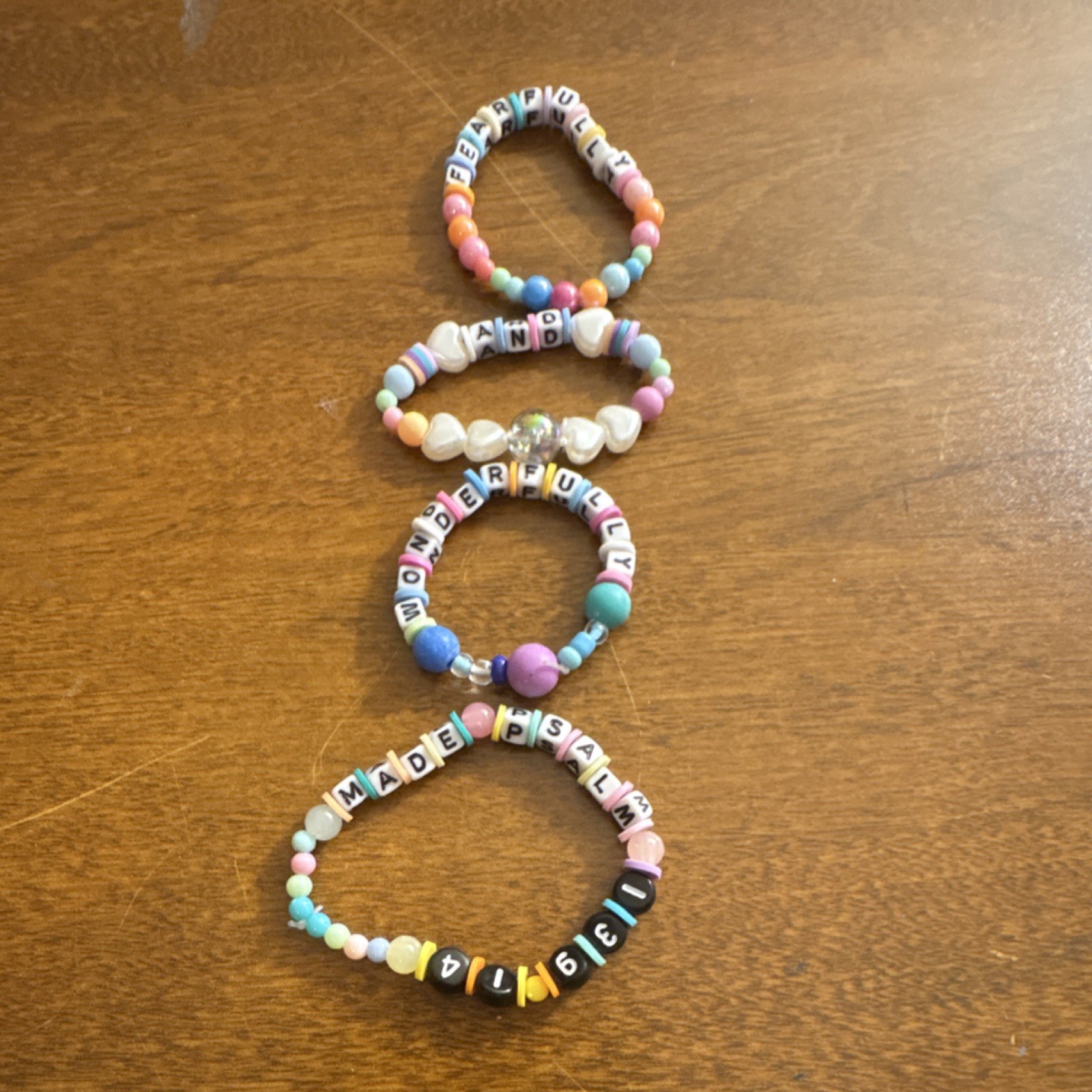 Handmade Multicolor  4 Stack “Fearfully and Wonderfully Made” Faith Bracelet