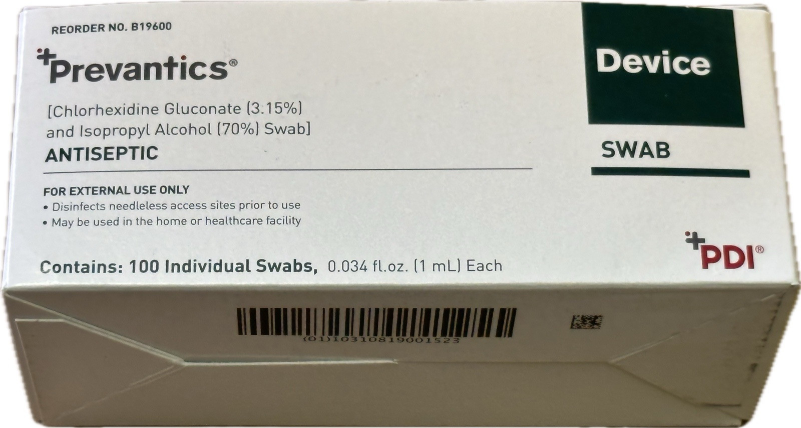 1000 (10 Boxes x 100 Each) PDI Prevantics Device Swab Antiseptic B123ST 5/2026