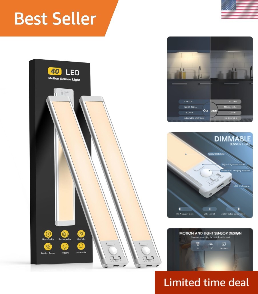 10inch Under Cabinet Lighting, 2 Pack Rechargeable Motion Sensor Light Indoor...