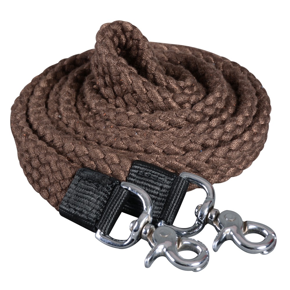 C-49BR 7 Ft Hilason Braided Flat Cotton Roping Rein Brown
