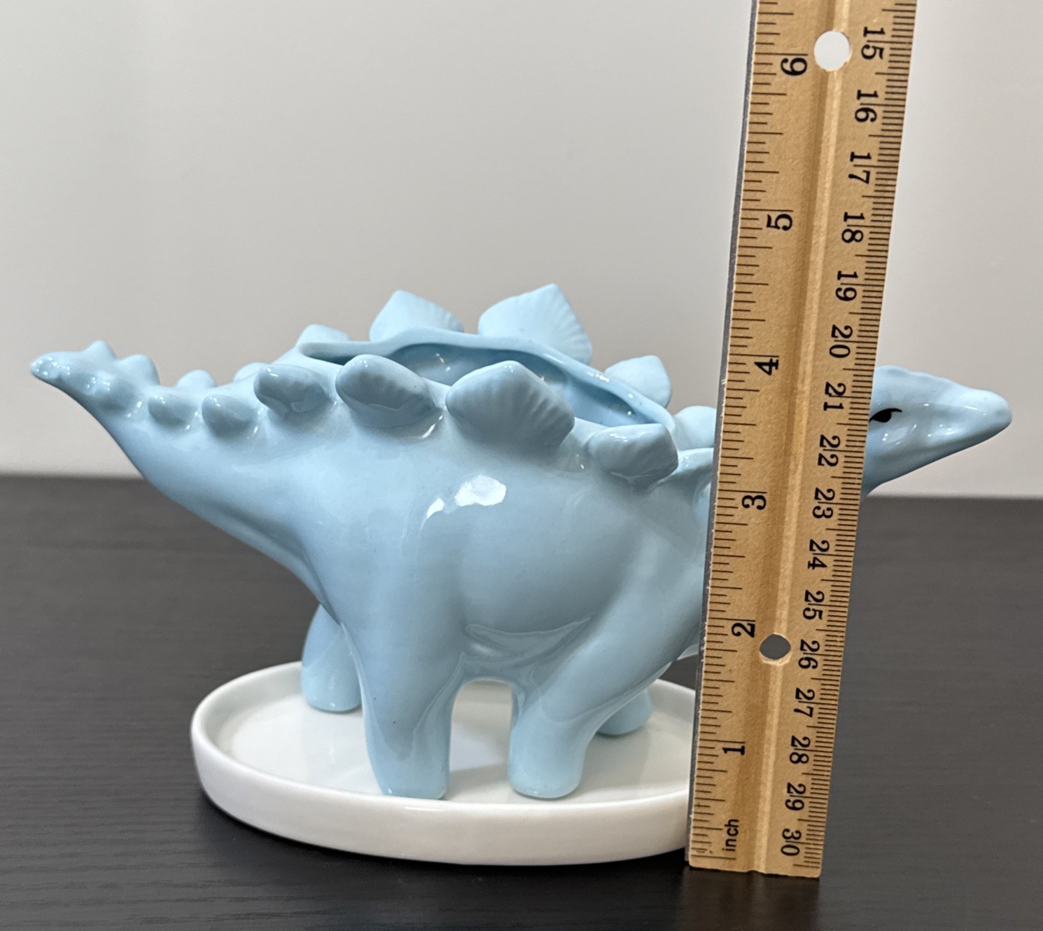 Blue Ceramic Stegosaurus shape Dinosaur Succulent Planter With Matching Tray