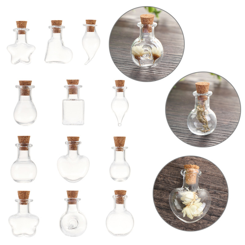 5Pcs Mini Empty Glass Bottle Vials Cork Spell Jar Wish Bottles Pagan Pendants