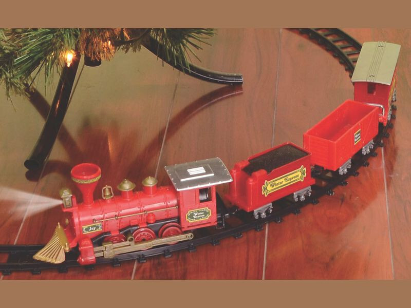 Christmas Train Set 4 Pc Holiday Choo Choo Locomotive Track Red Gold Tree Round