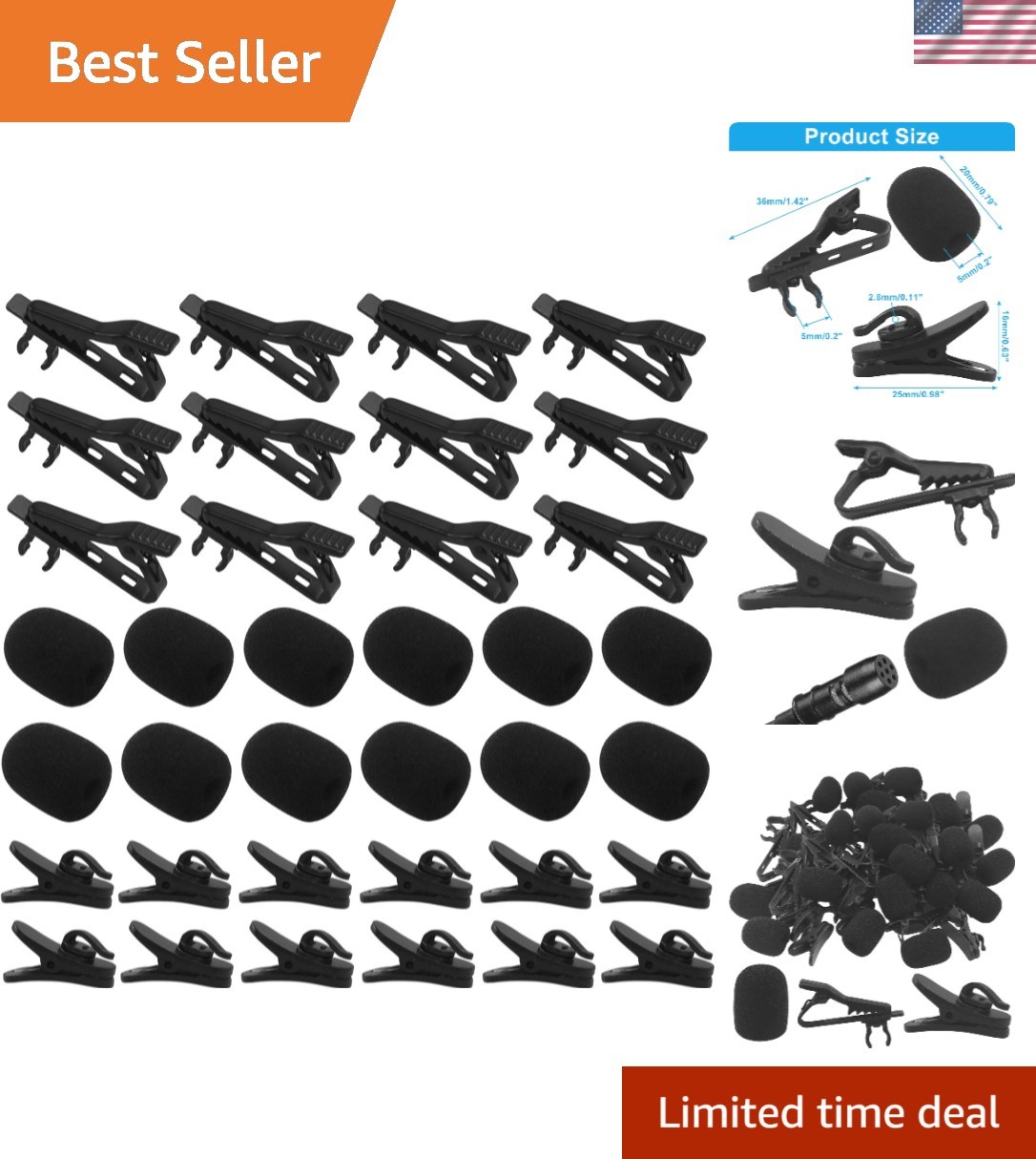Professional Lavalier Microphone Clips with Windscreen Covers – 12 Pack Set