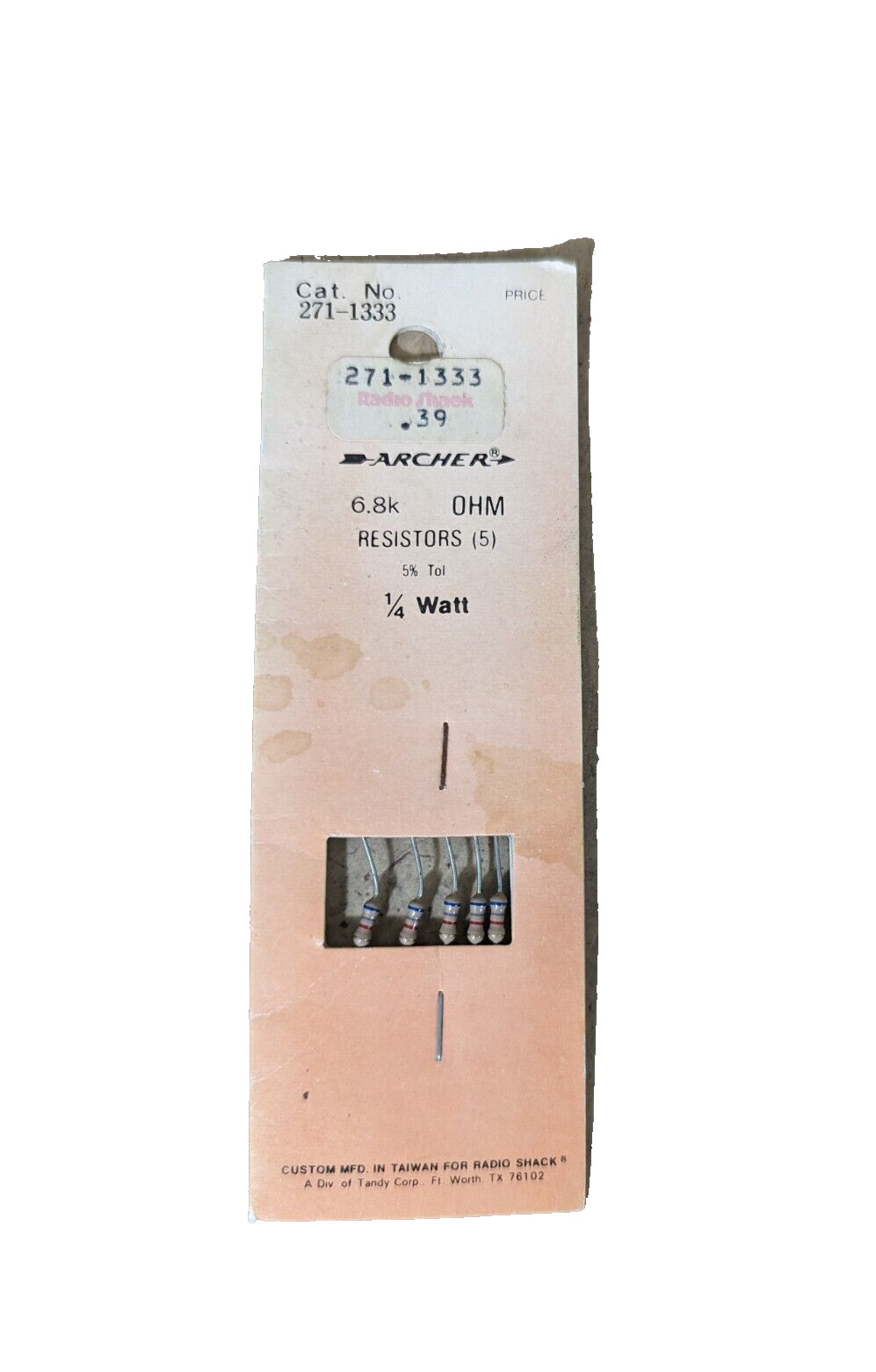 NEW/ Vtg. ARCHER Radio Shack 271-1333 6.8k OHM Resistors (5) 1/4 Watt 11A4
