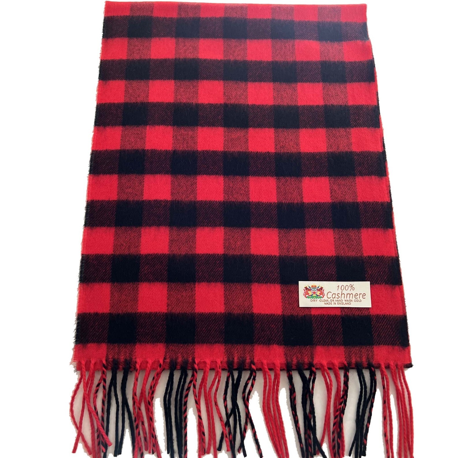 Men's 100% CASHMERE SCARF Wrap Made in England Check Plaid Red / Black #K06