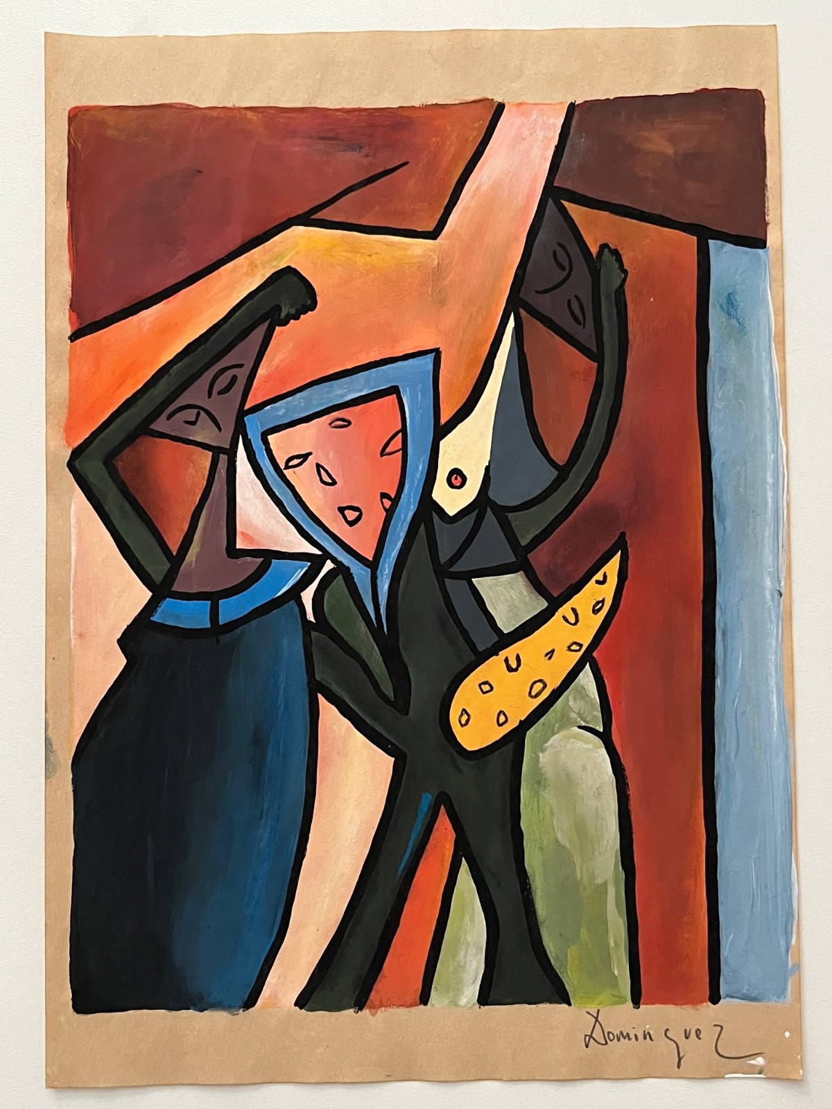 Óscar Domínguez (Handmade) Mixed Media on Paper Painting signed and stamped