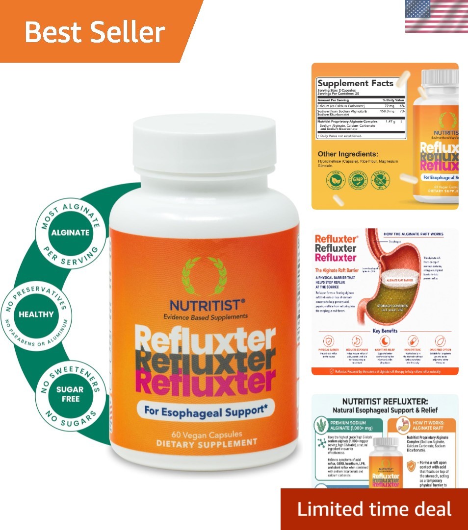 Sodium Alginate Capsules 1000+ mg for Acid Reflux LPR & GERD | Natural algina...