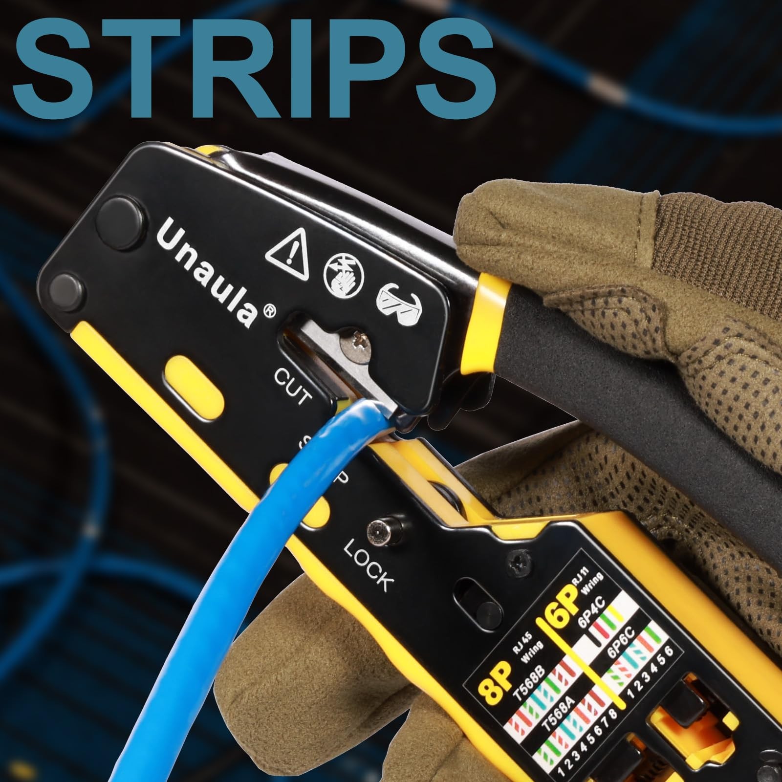 RJ45 Crimp Tool Pass Through Ethernet Crimper Kit Compact, Black & Yellow