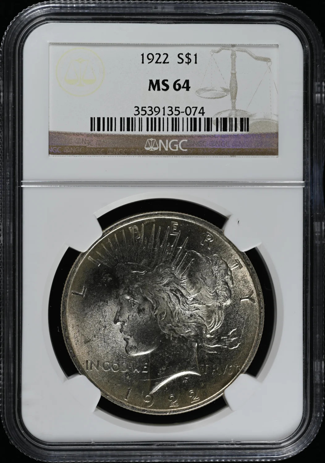 1922 Peace Silver Dollar NGC MS-64