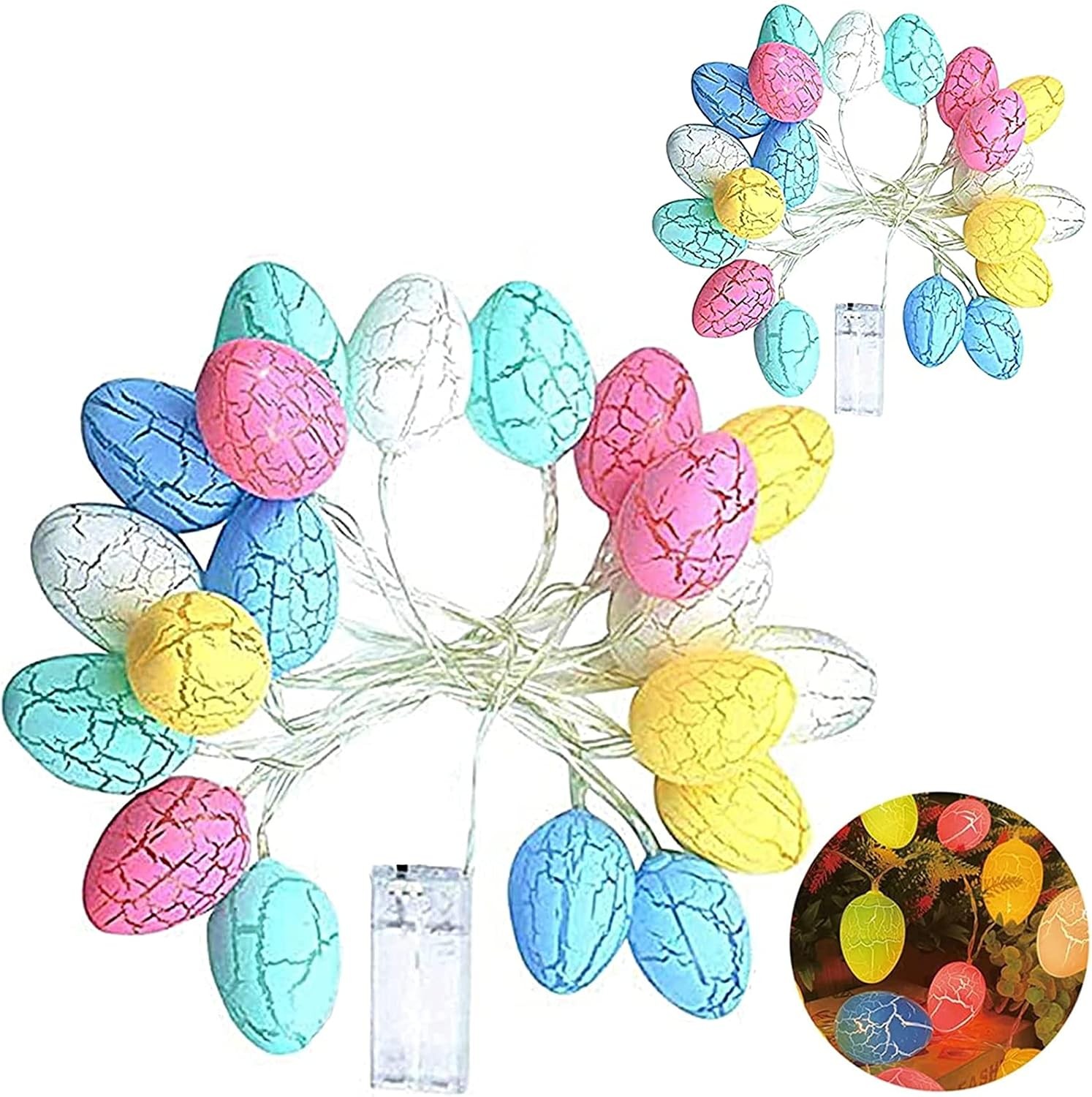 2 Pack Easter Lights String Easter Decorations, Total10 Ft 20 LED 3D Jumbo Crack