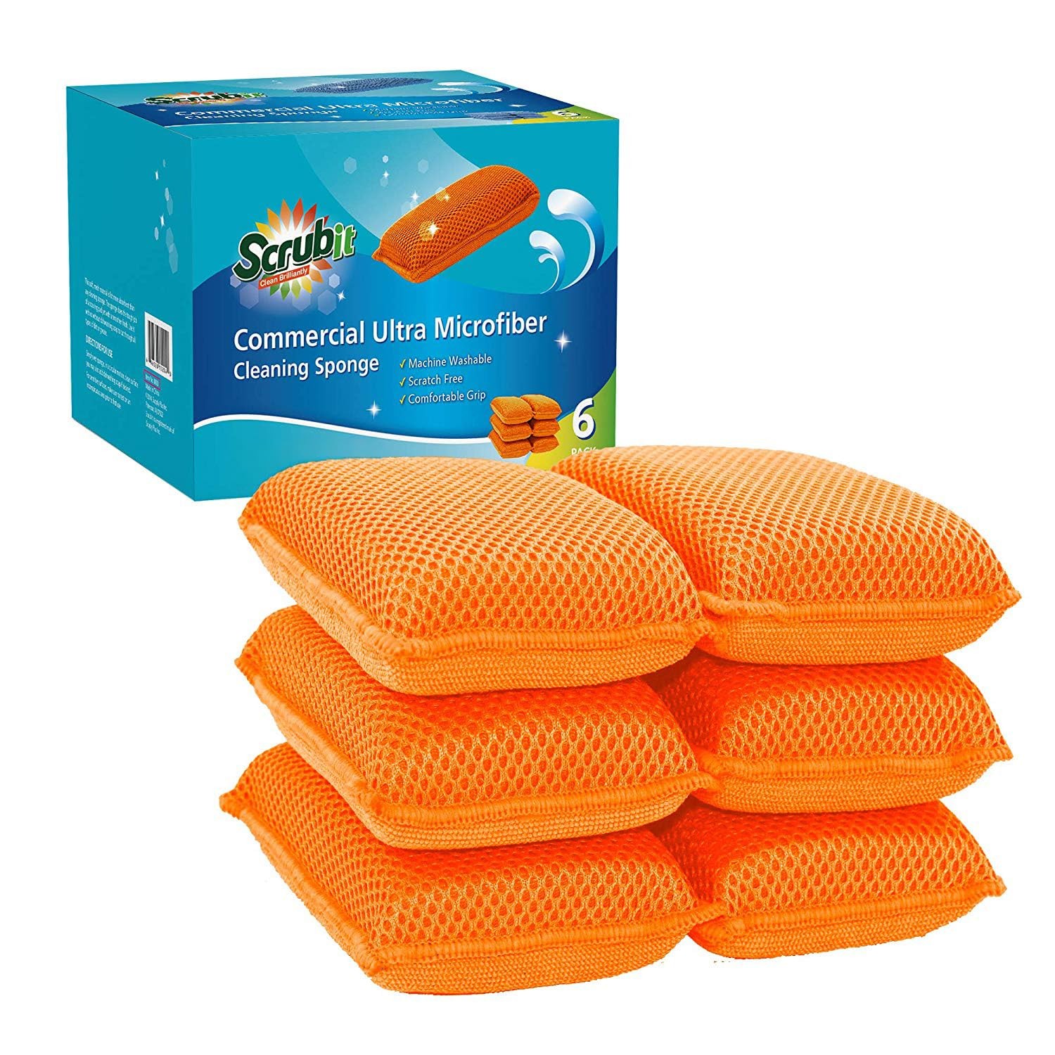 Commercial Miracle Microfiber Kitchen Sponge by Scrub-It - Large - Non-Scratc...