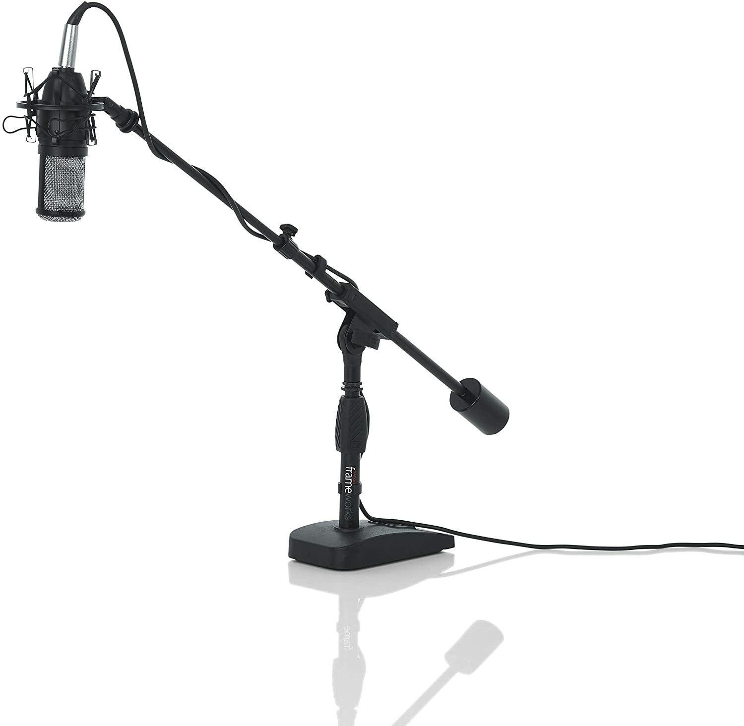 Gator Frameworks Short Weighted Base Microphone Stand with Telescopic Boom Arm