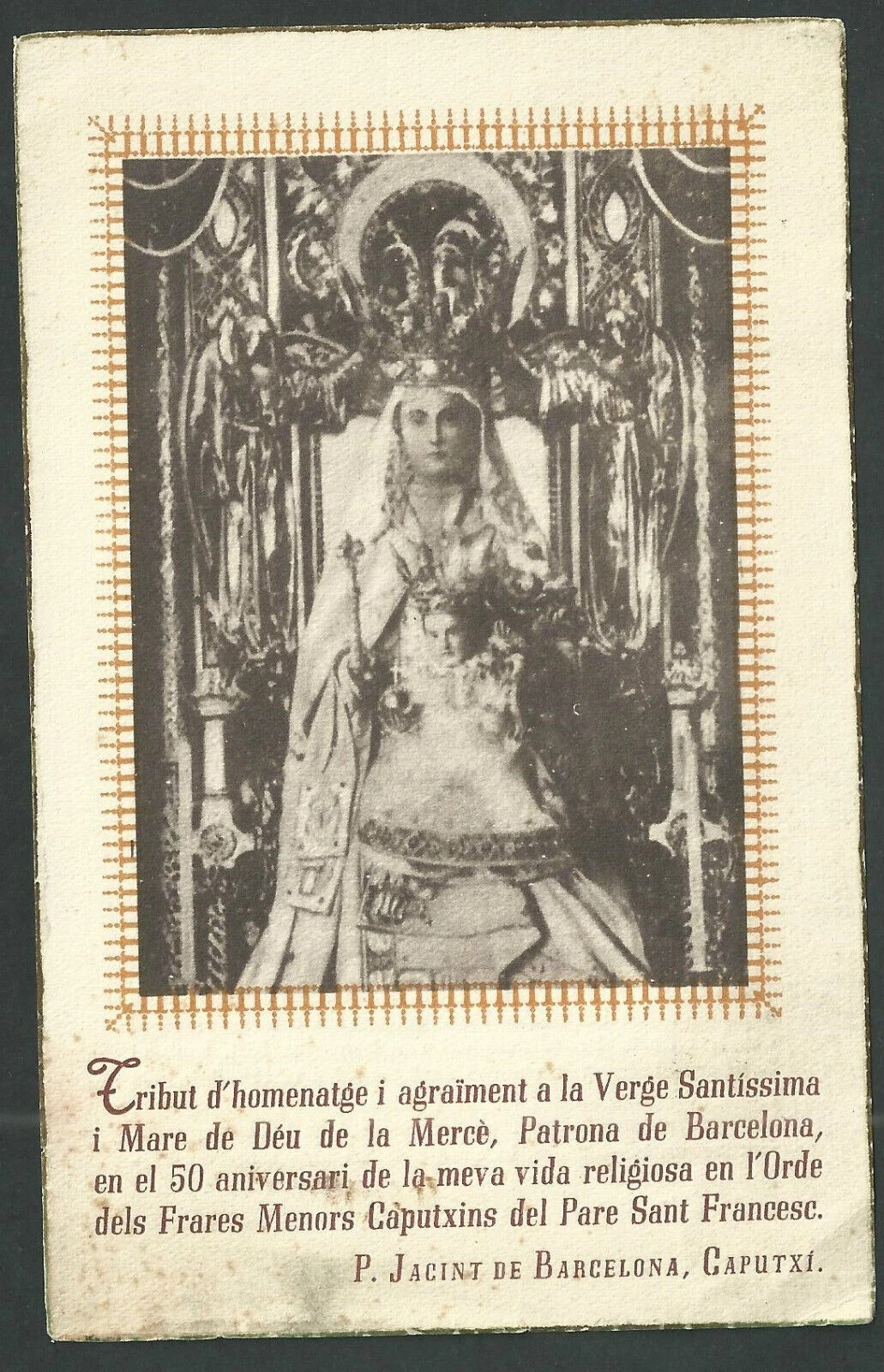Holy card antique of Virgin de la Merced santino image pieuse estampa