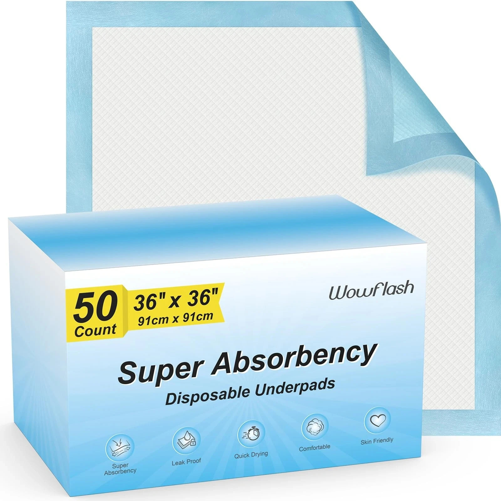 50 Count 36" x 36" Super Absorbency Disposable Underpads - Leakproof Quick Dr...