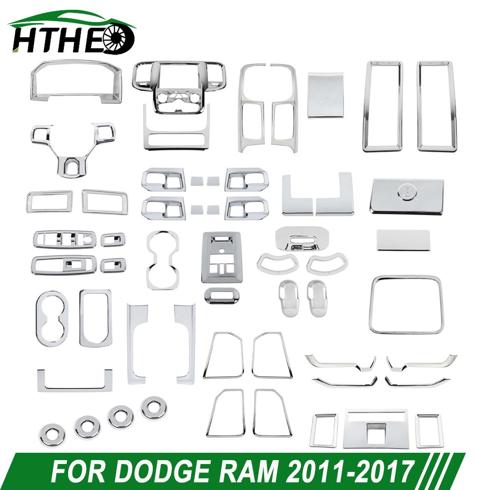 Triple Chrome For Dodge RAM 1500 10-17 Interior Console Full Set Kit Cover Trim